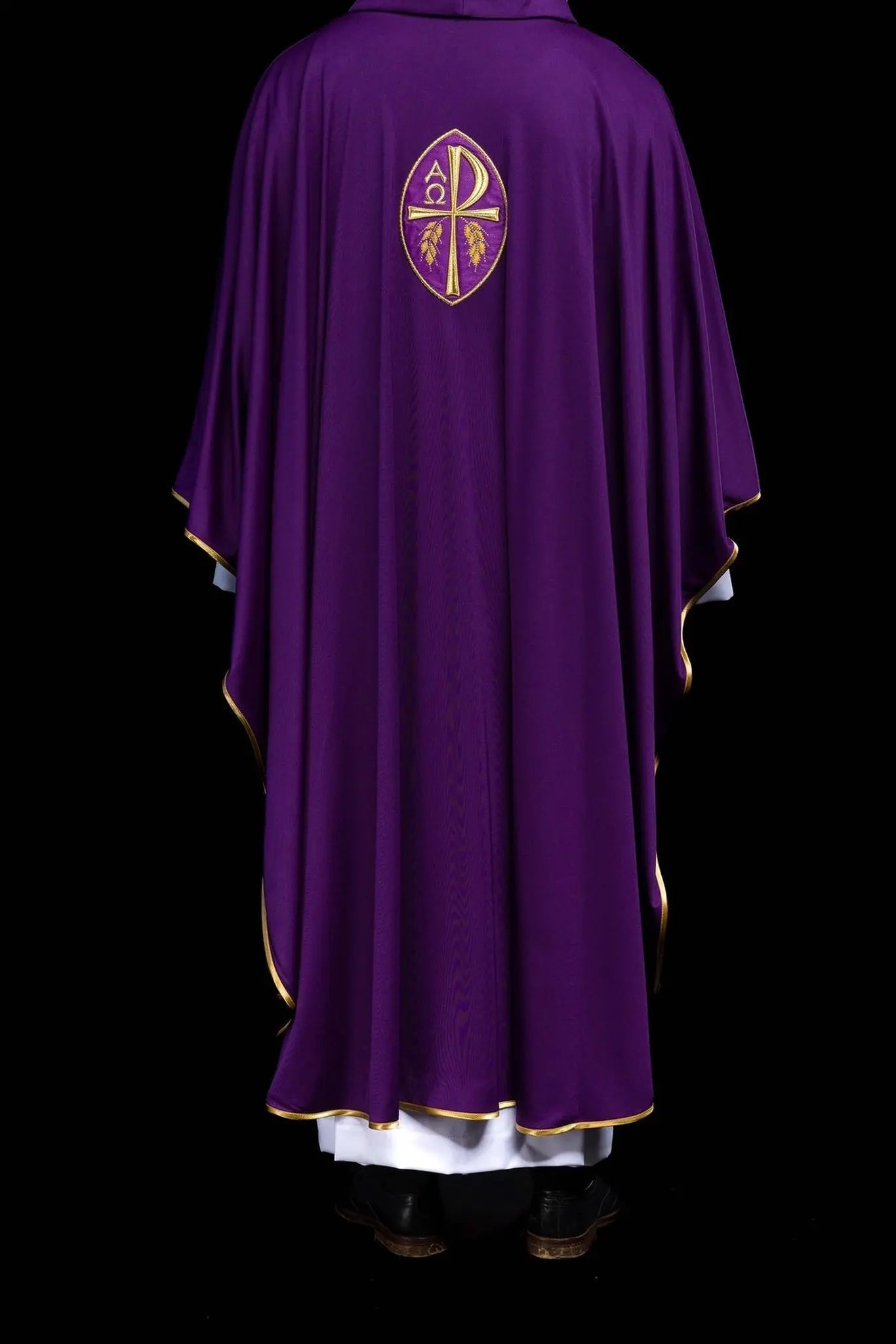 Chasuble embroidered Cross purple lightweight knitted SACROLITE