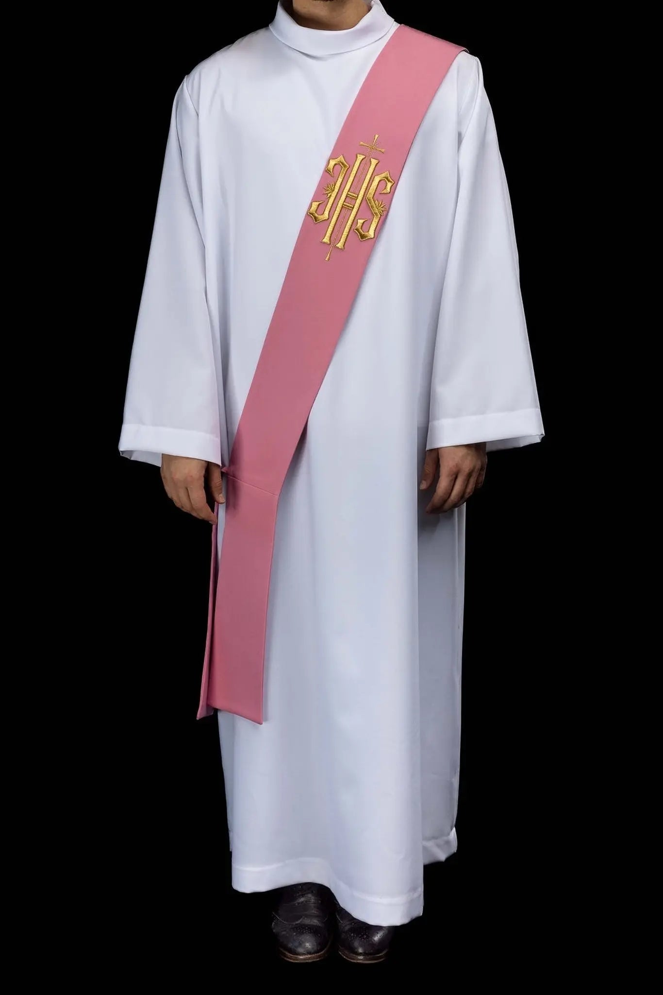 Estola de Diácono Rosa con Bordado de IHS y Cruz