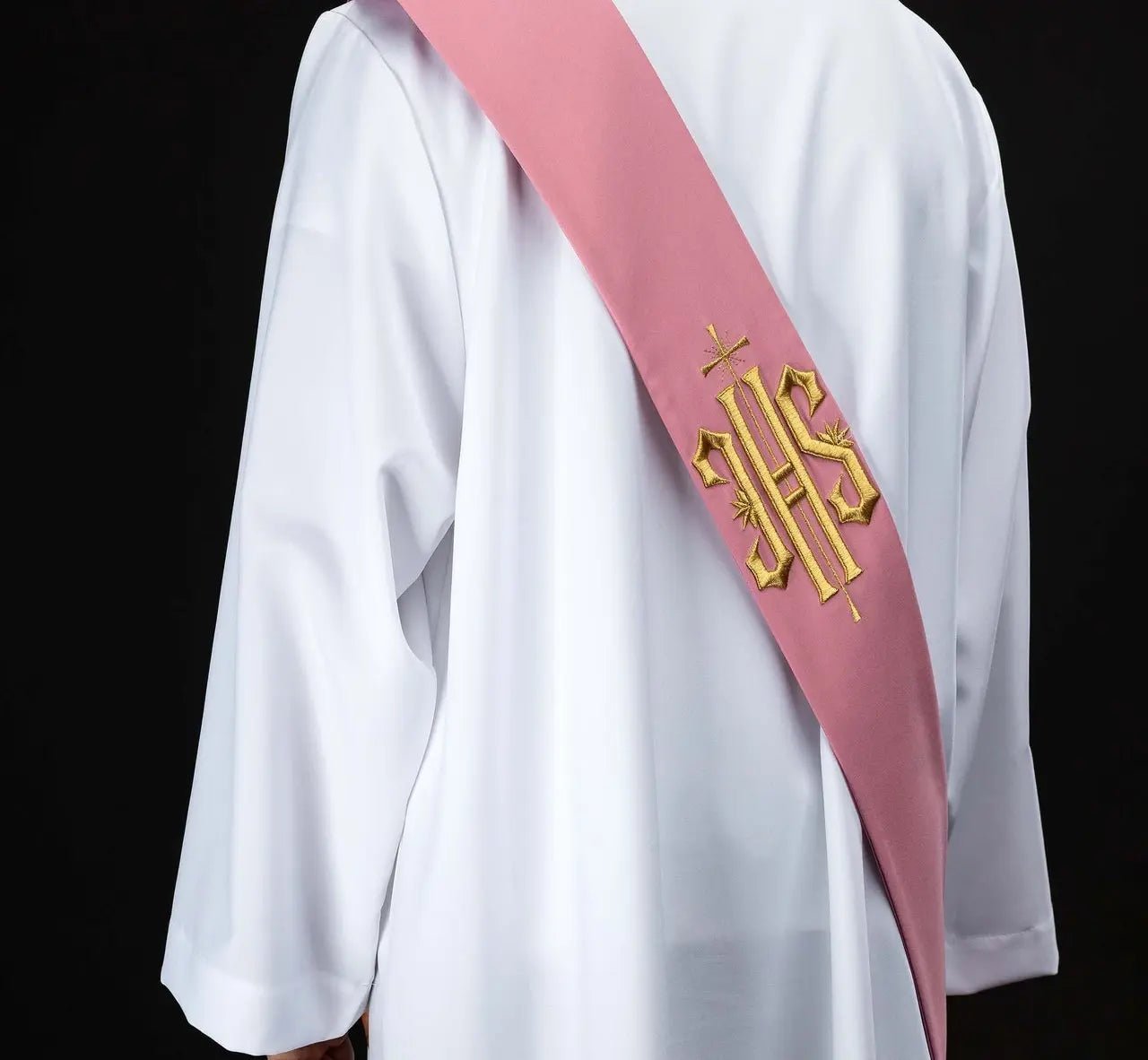Estola de Diácono Rosa con Bordado de IHS y Cruz