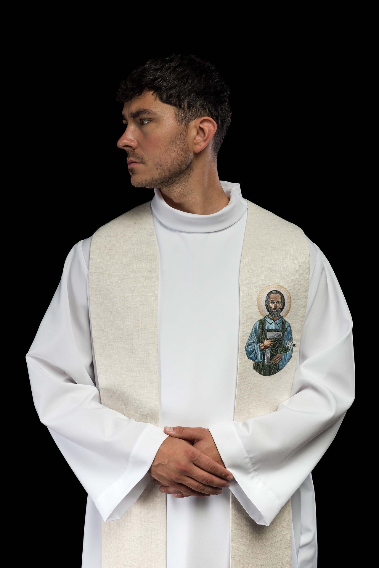Stuła haftowana z wizerunkiem Świętego Józefa Robotnika - ORNATY.PL