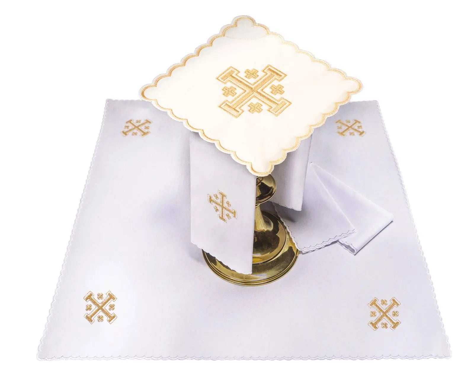 Chalice set Embroidered Jerusalem Cross ecru