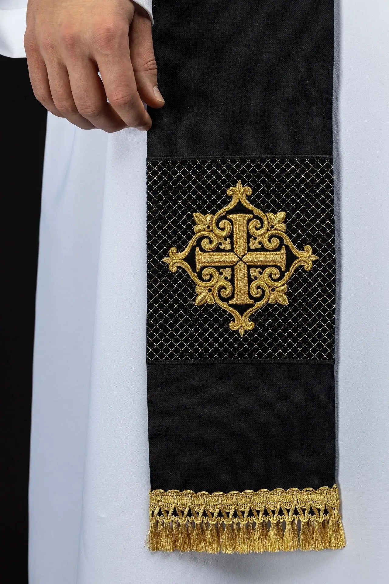 Black Velvet Stole with Gold Cross Embroidery