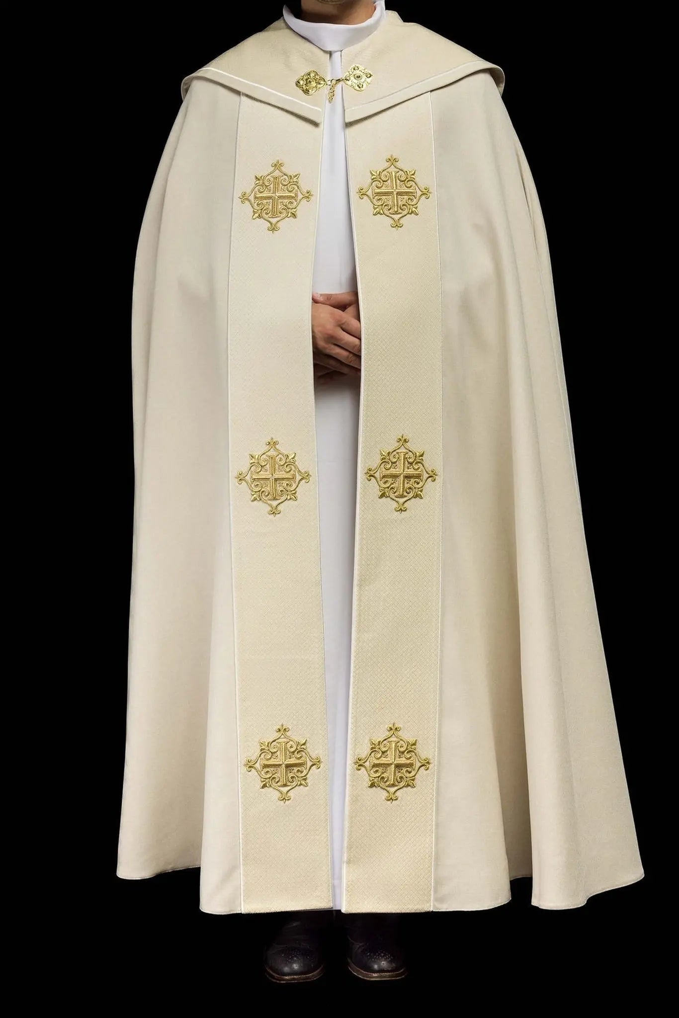 Liturgical Cope with Ecru Velvet Band and Cross Embroidery