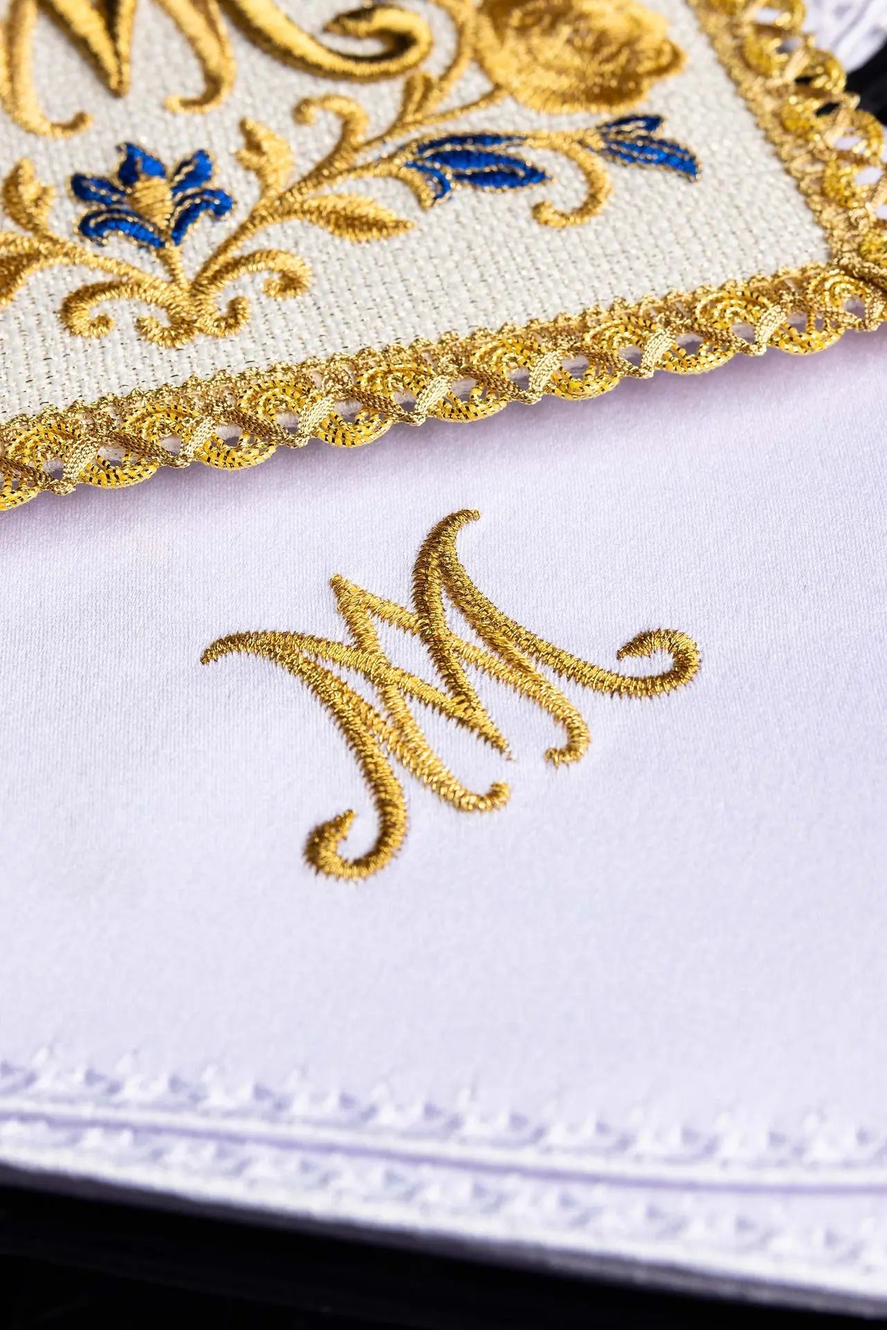 Chalice Linen Set with Royal Marian Monogram Embroidery