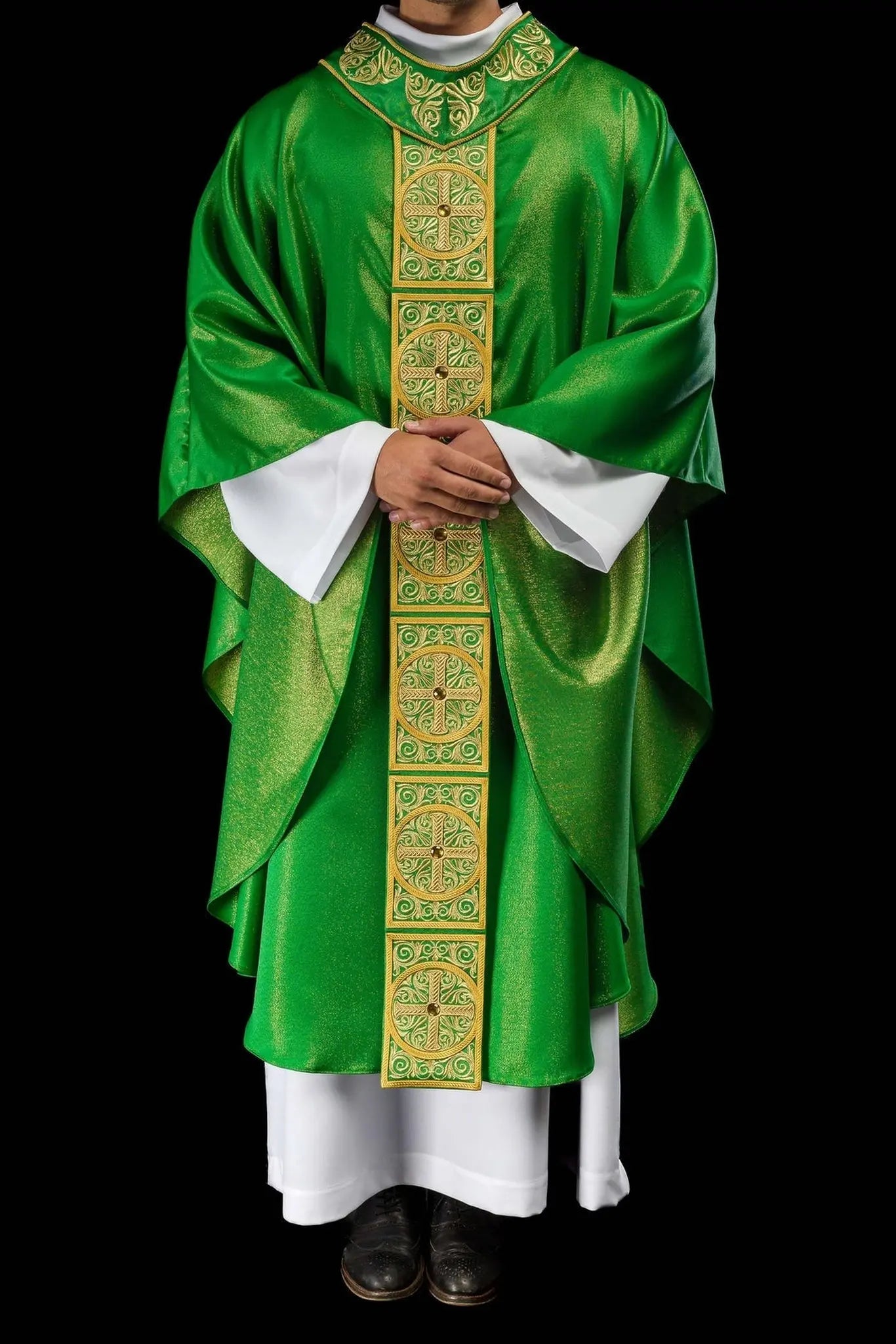 Green Chasuble with Rich Embroidery and Decorative Stones