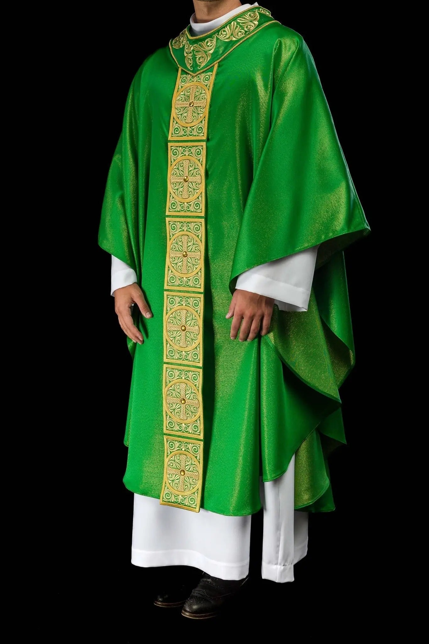 Green Chasuble with Rich Embroidery and Decorative Stones