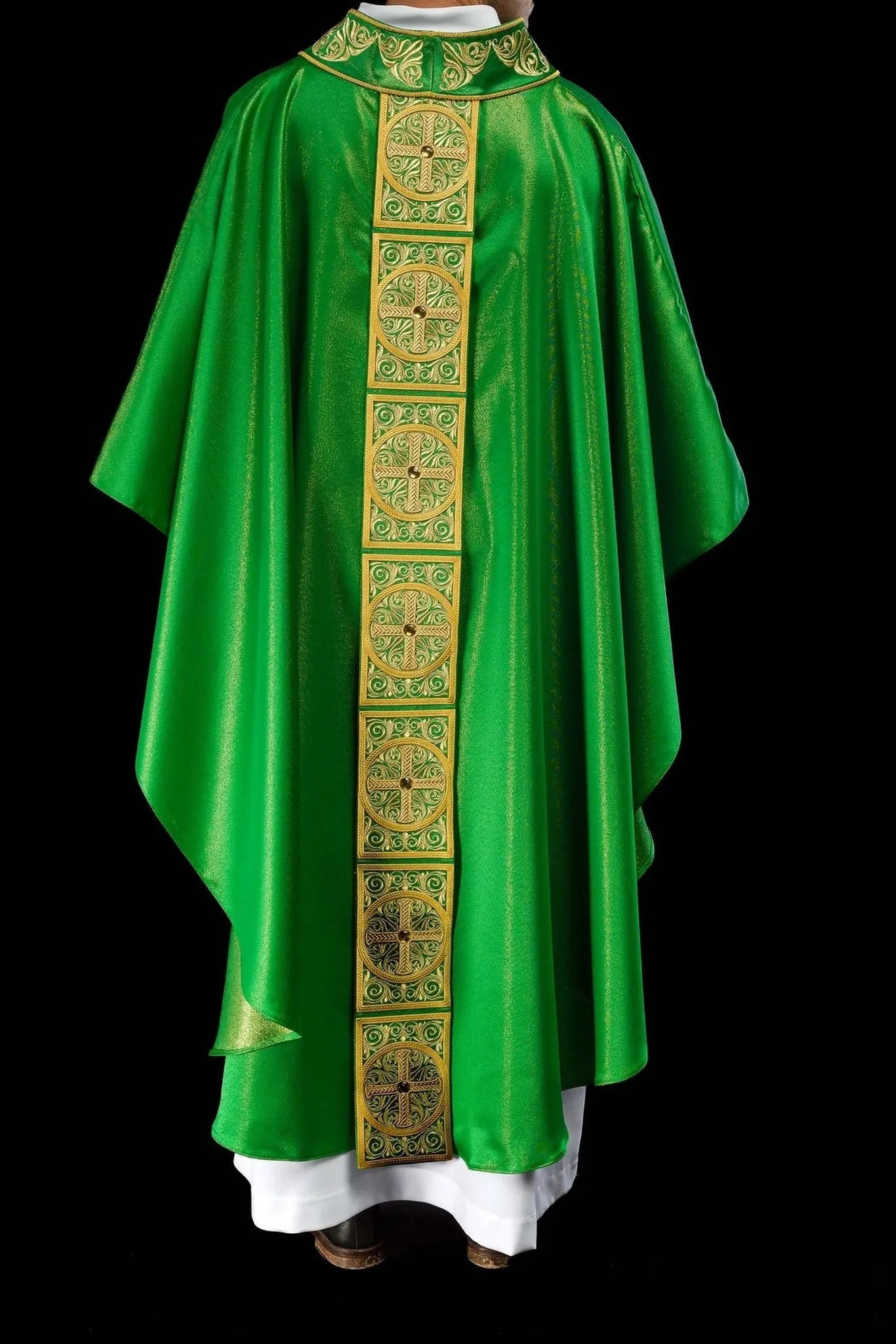 Green Chasuble with Rich Embroidery and Decorative Stones