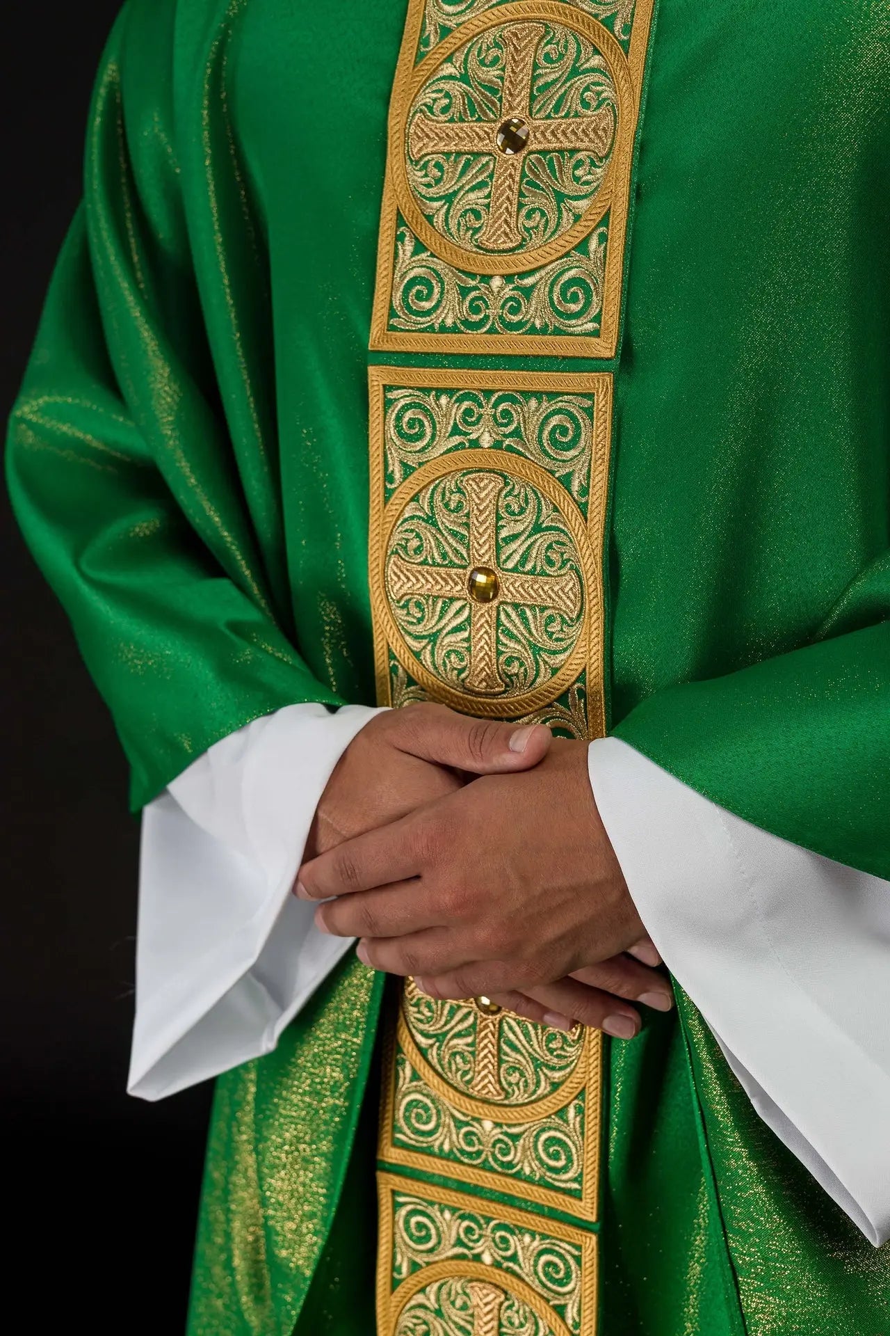 Green Chasuble with Rich Embroidery and Decorative Stones