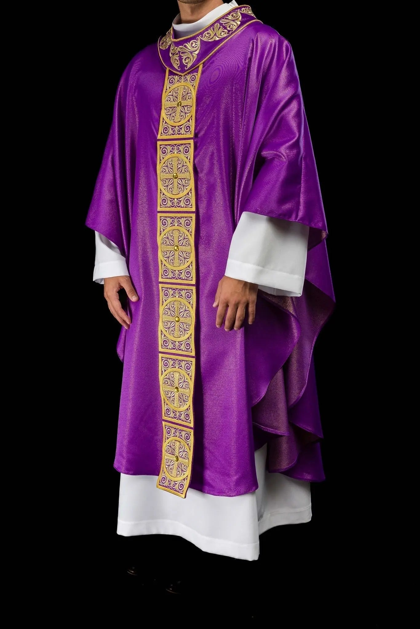 Purple Chasuble with Rich Embroidery and Decorative Stones