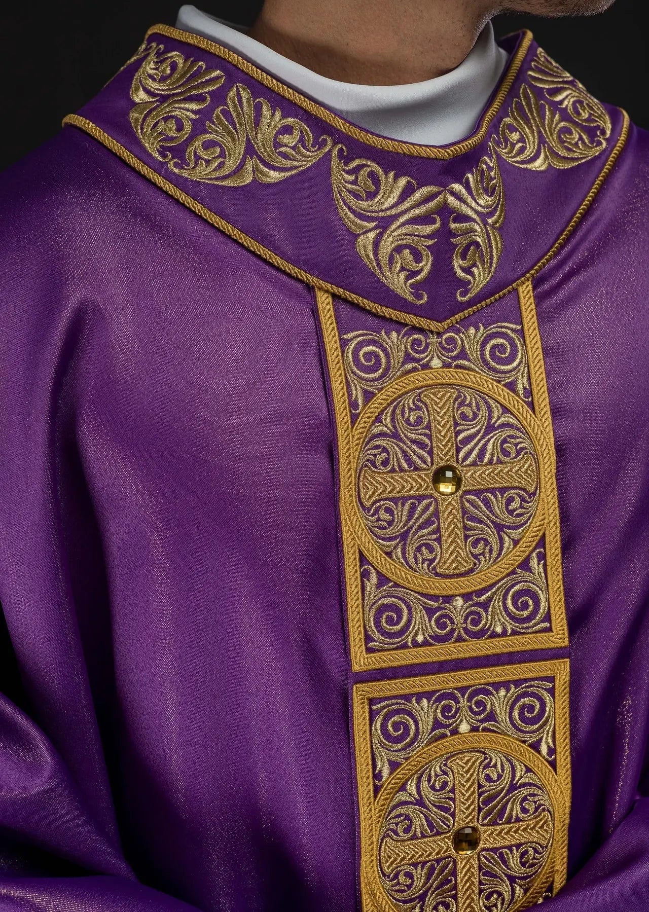 Purple Chasuble with Rich Embroidery and Decorative Stones