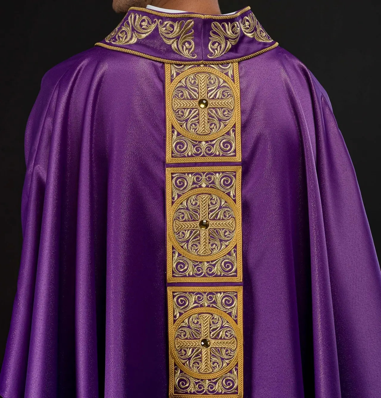 Purple Chasuble with Rich Embroidery and Decorative Stones