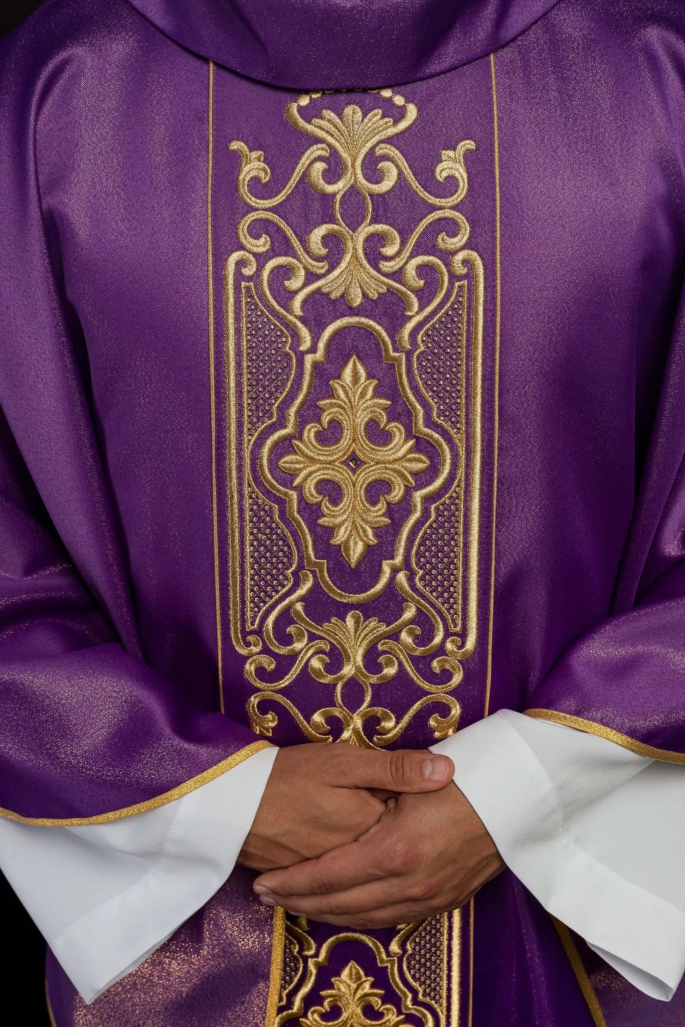 Purple chasuble richly embroidered lustre