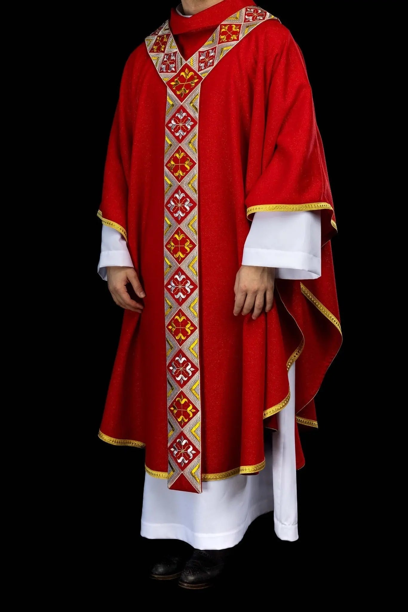 Red Chasuble Set with Embroidered Orphrey