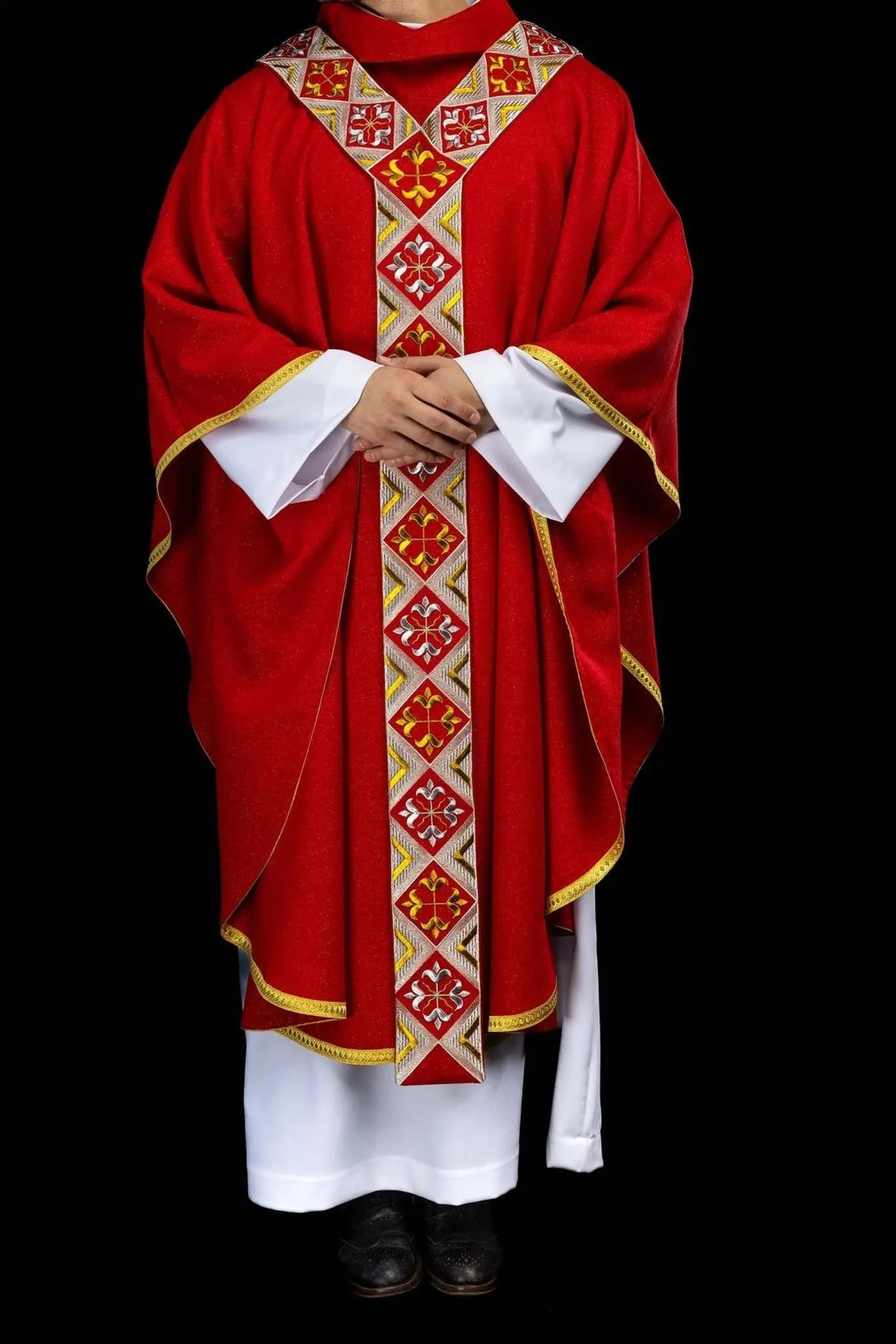 Red Chasuble Set with Embroidered Orphrey
