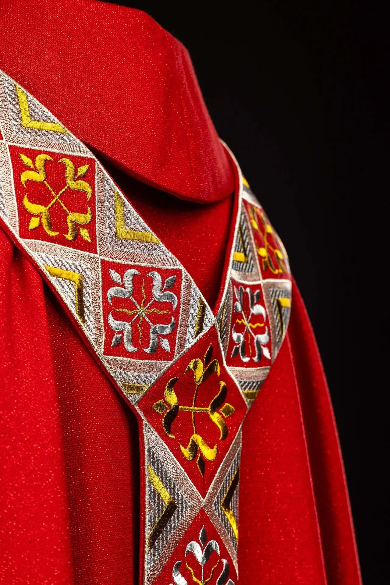 Red Chasuble Set with Embroidered Orphrey