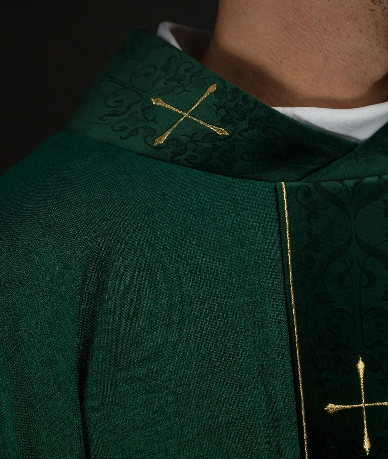Green Chasuble with Embroidered Band and Cross-Embroidered Collar