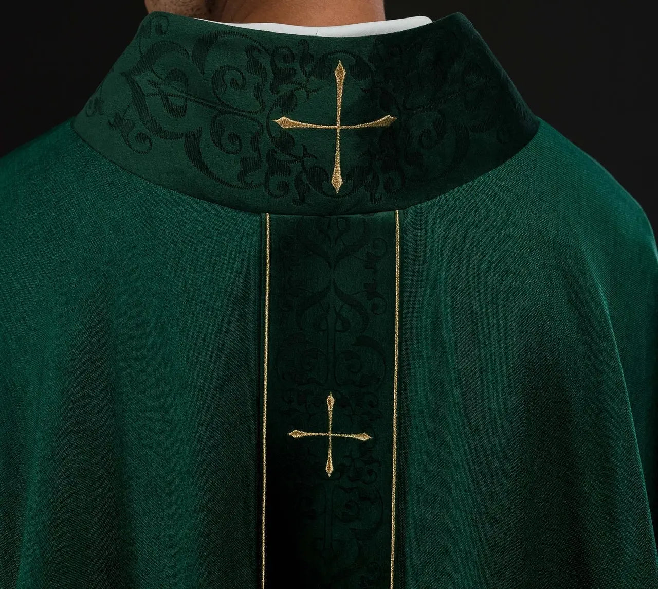 Green Chasuble with Embroidered Band and Cross-Embroidered Collar