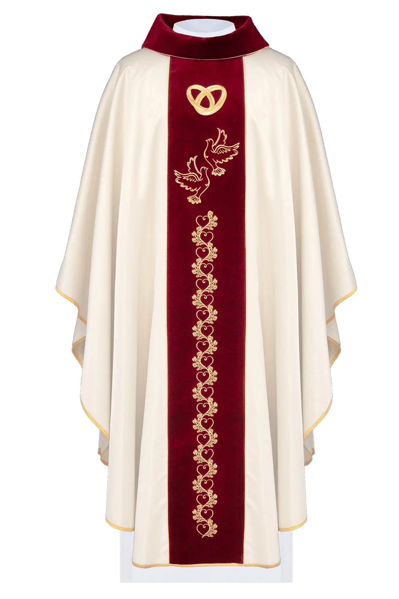 Wedding Chasuble in Ecru with Red Velvet Sash