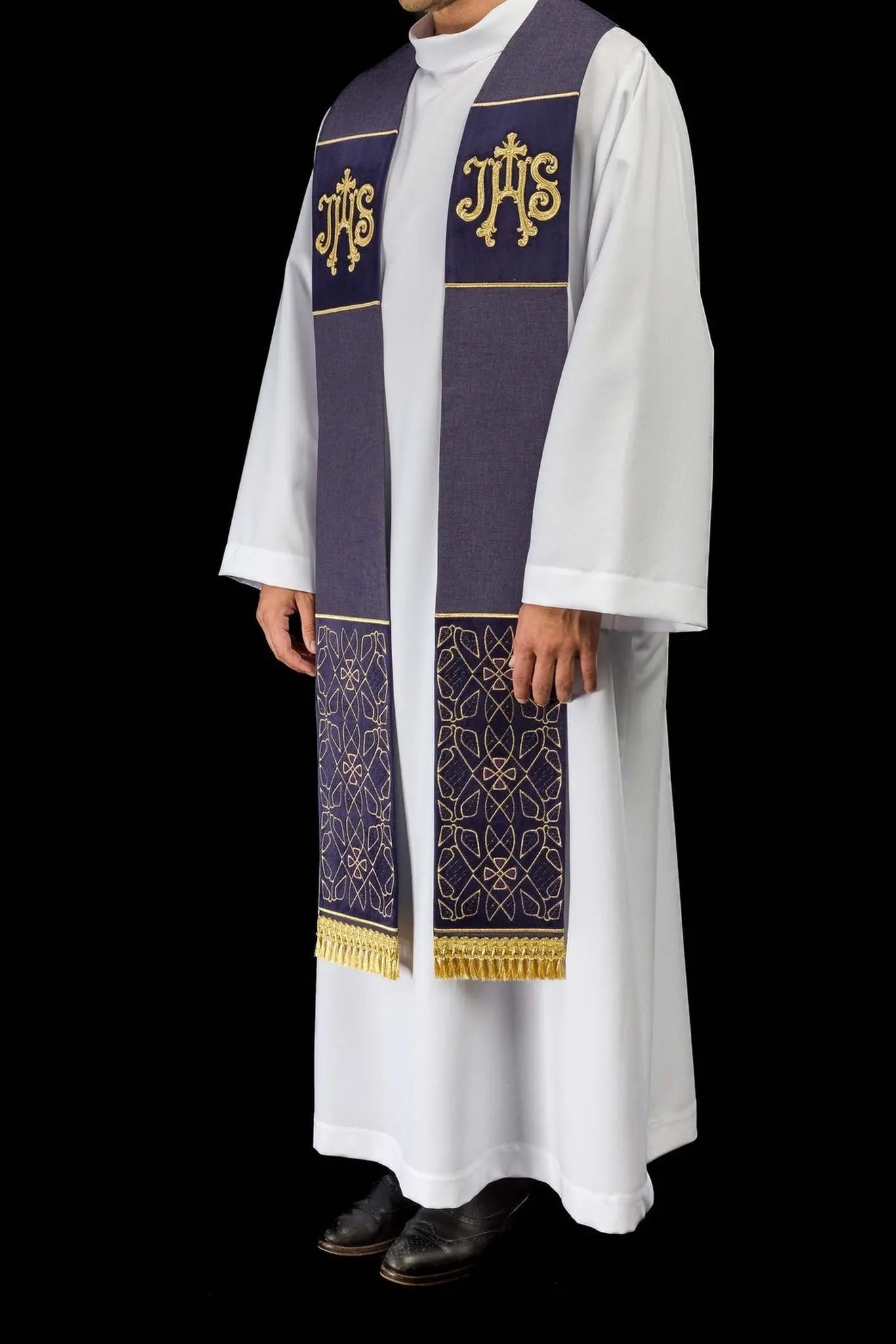 Purple Velvet Embroidered Stole with IHS Motif