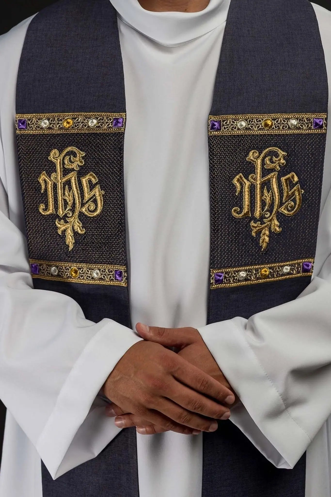 Purple Embroidered Stole with IHS Motif