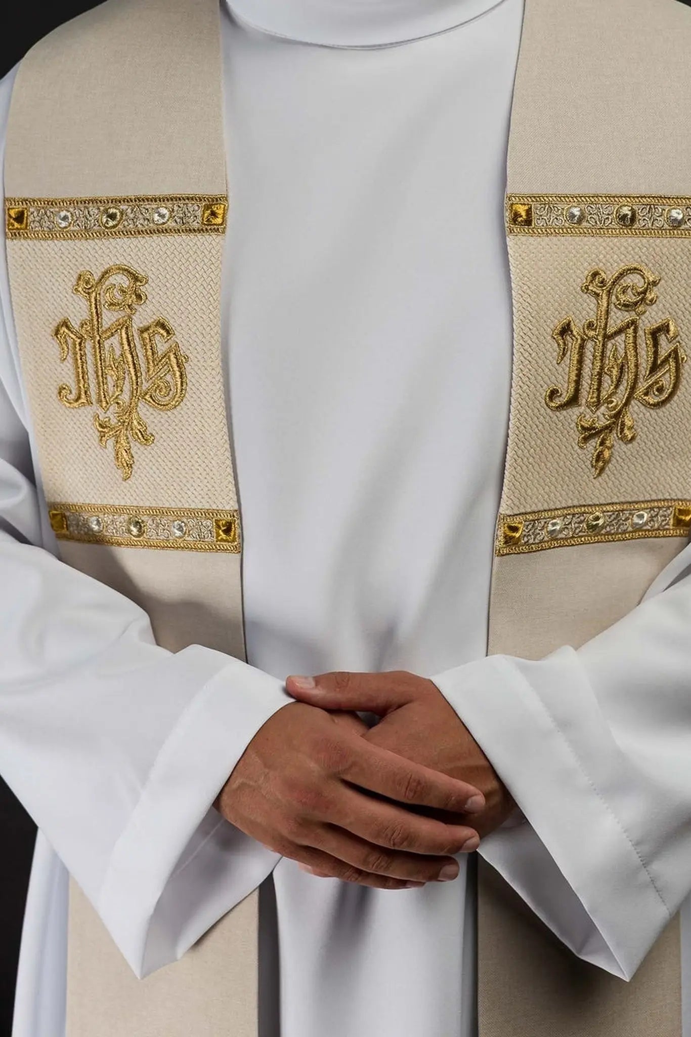 Ecru Embroidered Stole with IHS Motif