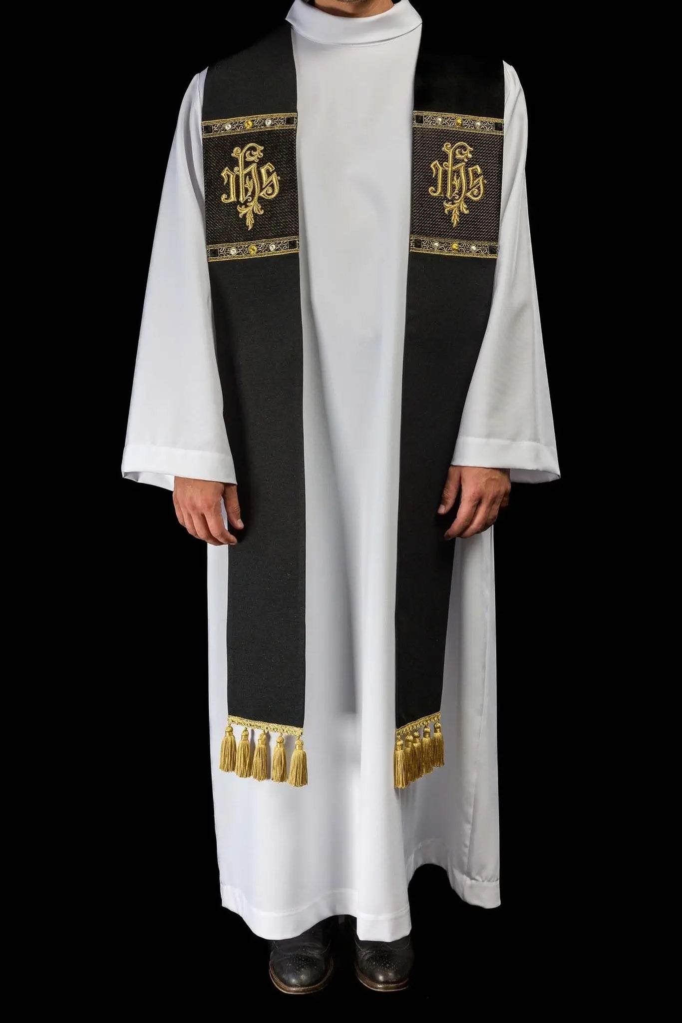 Black Embroidered Stole with IHS Motif