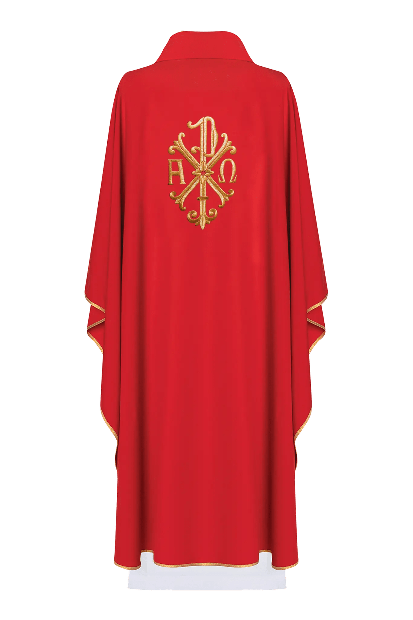 Alpha and Omega embroidered chasuble Red Gold piping - HAFTINA ATELIER
