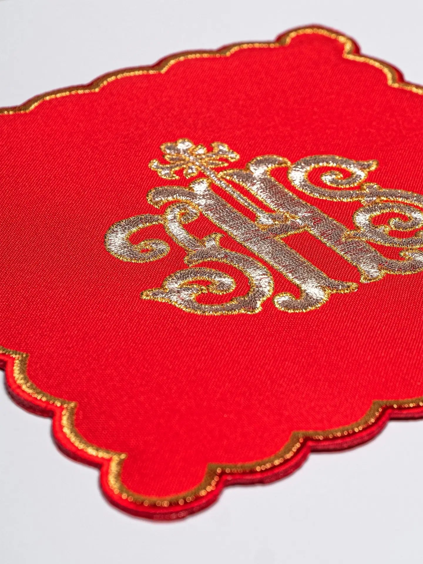 Chalice linen embroidered IHS Red