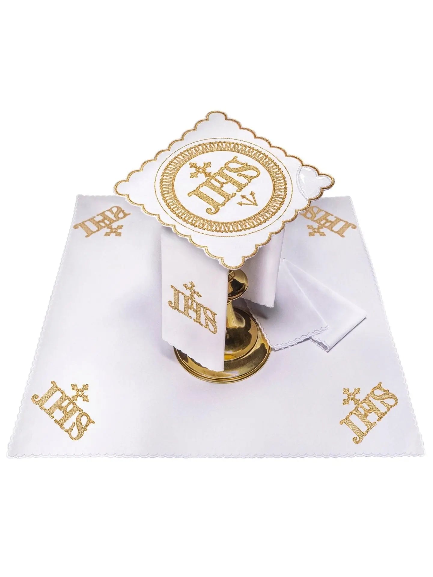 Linen chalice linen embroidered with gold IHS