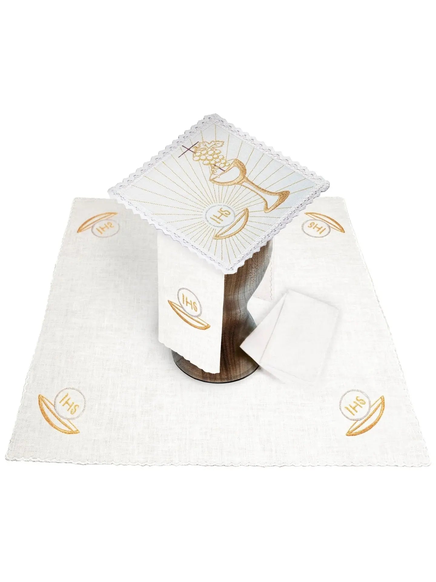 Embroidered Linen Chalice Set with Eucharistic Motif