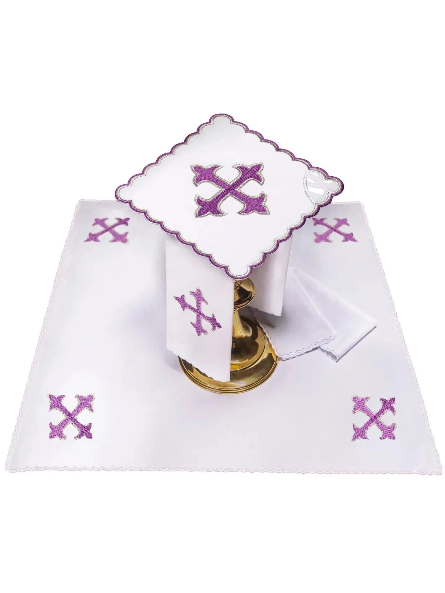 Chalice linen embroidered Cross Purple - HAFTINA ATELIER