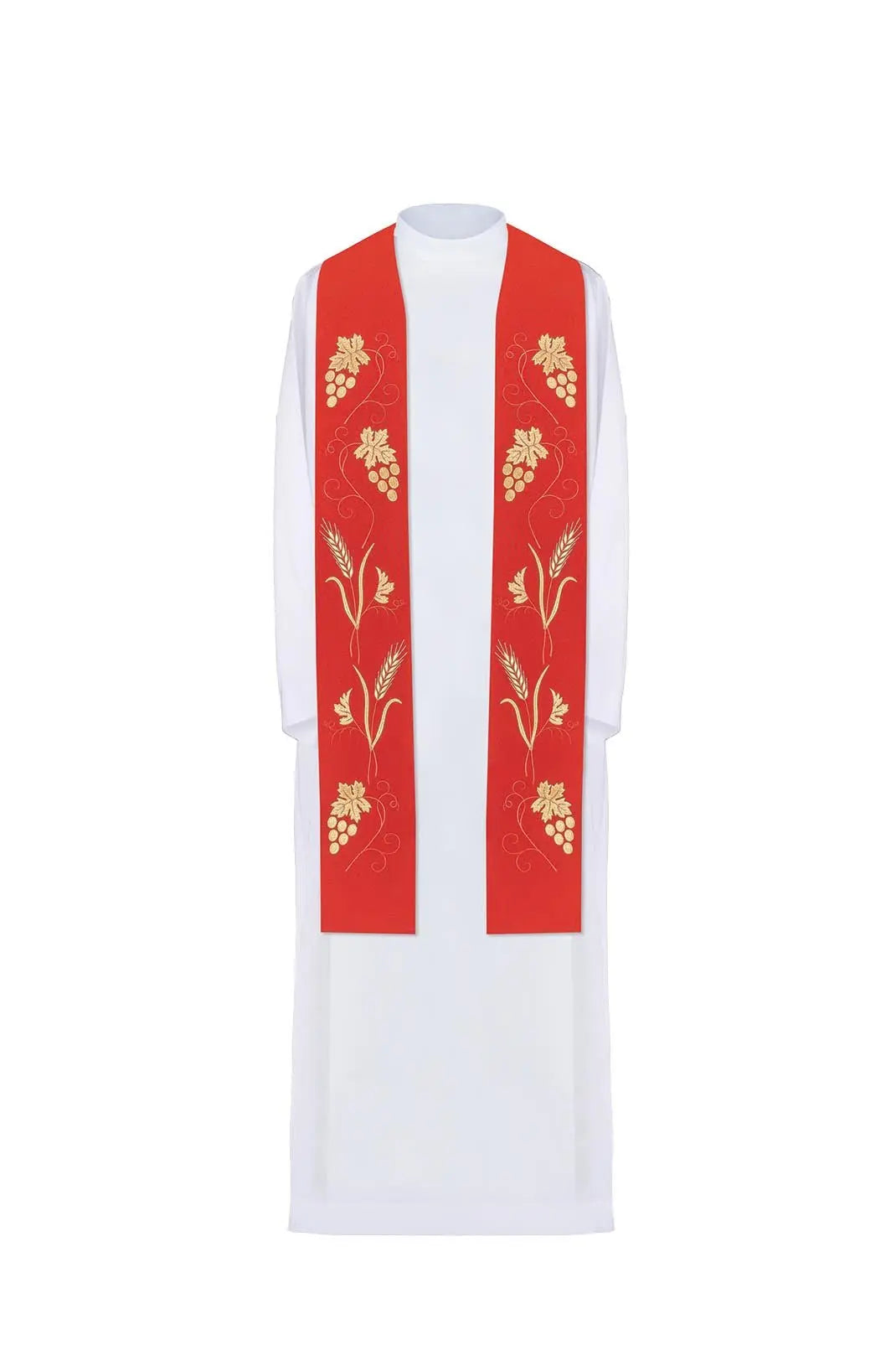 Red priest's stole with rich embroidery of grapes and ears