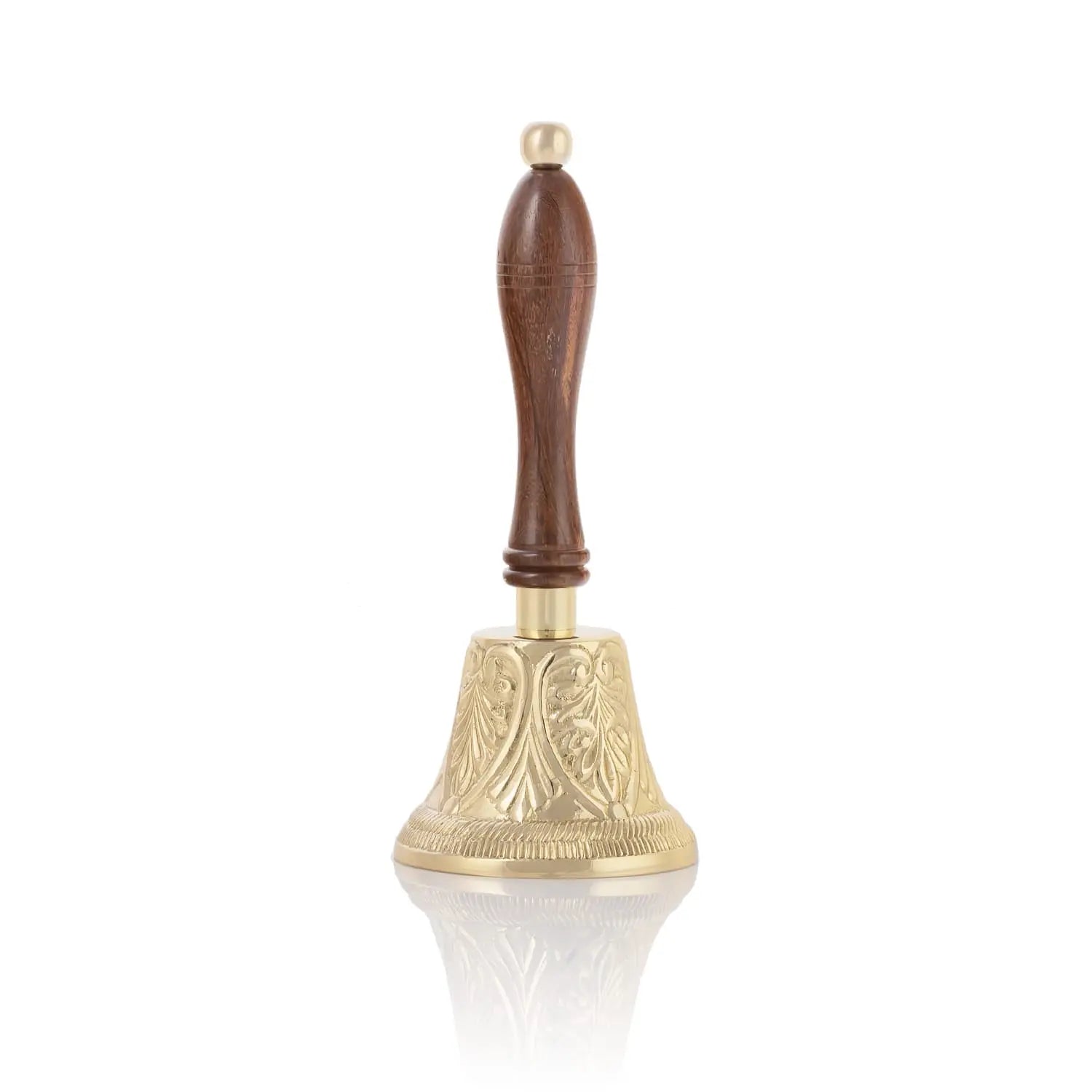 Campana de mano de latón con mango de madera