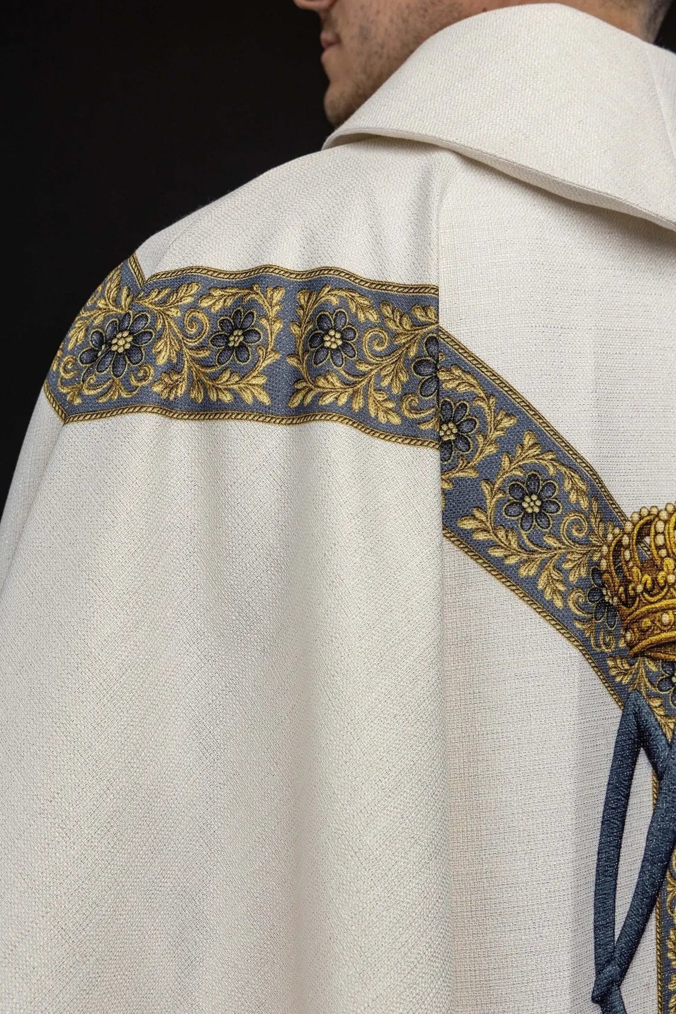 Ecru Chasuble with Printed Image of Our Lady of the Assumption - HAFTINA ATELIER