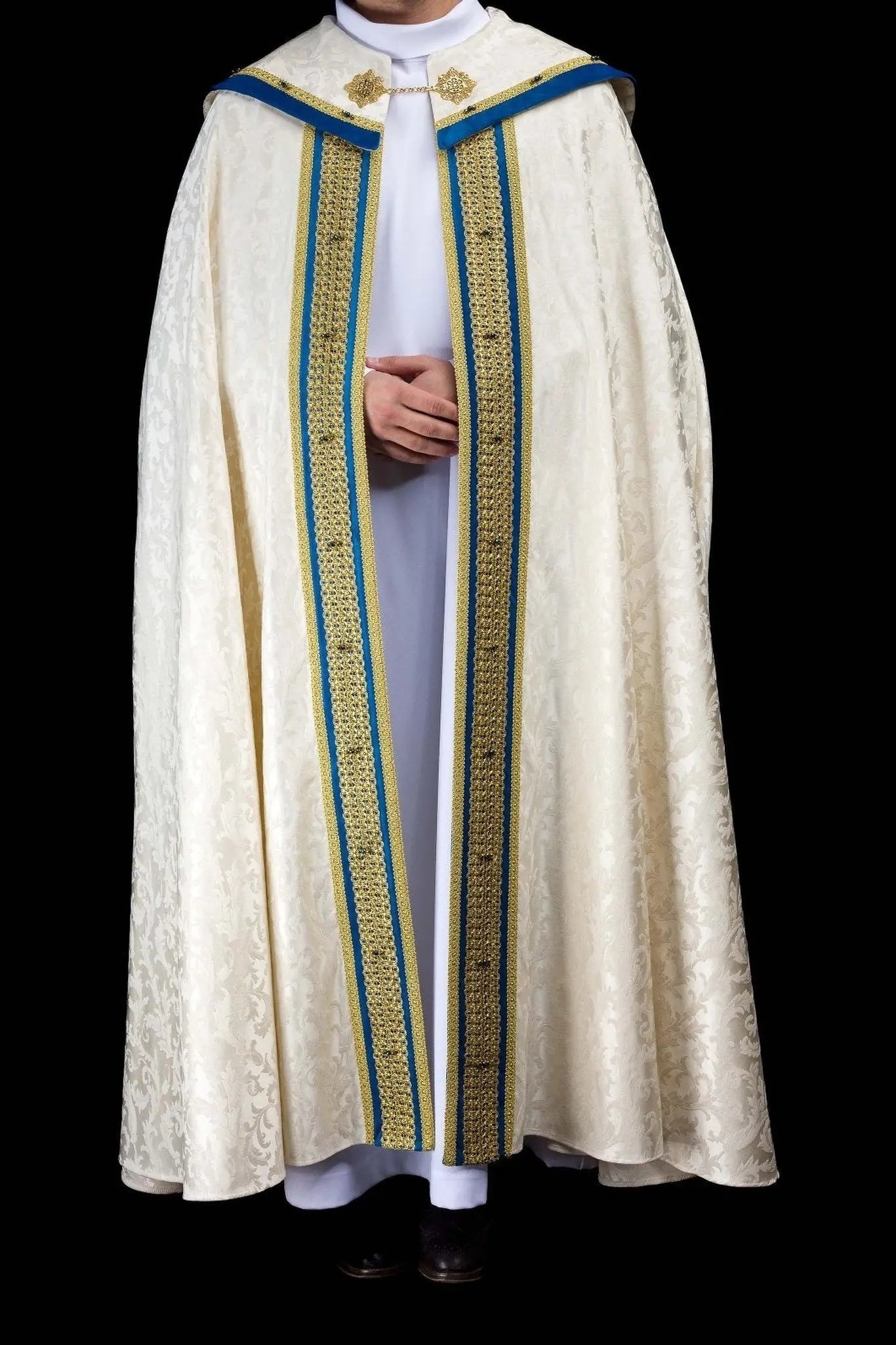 Ecru Marian Cope with Natural Stones, Handmade - HAFTINA ATELIER