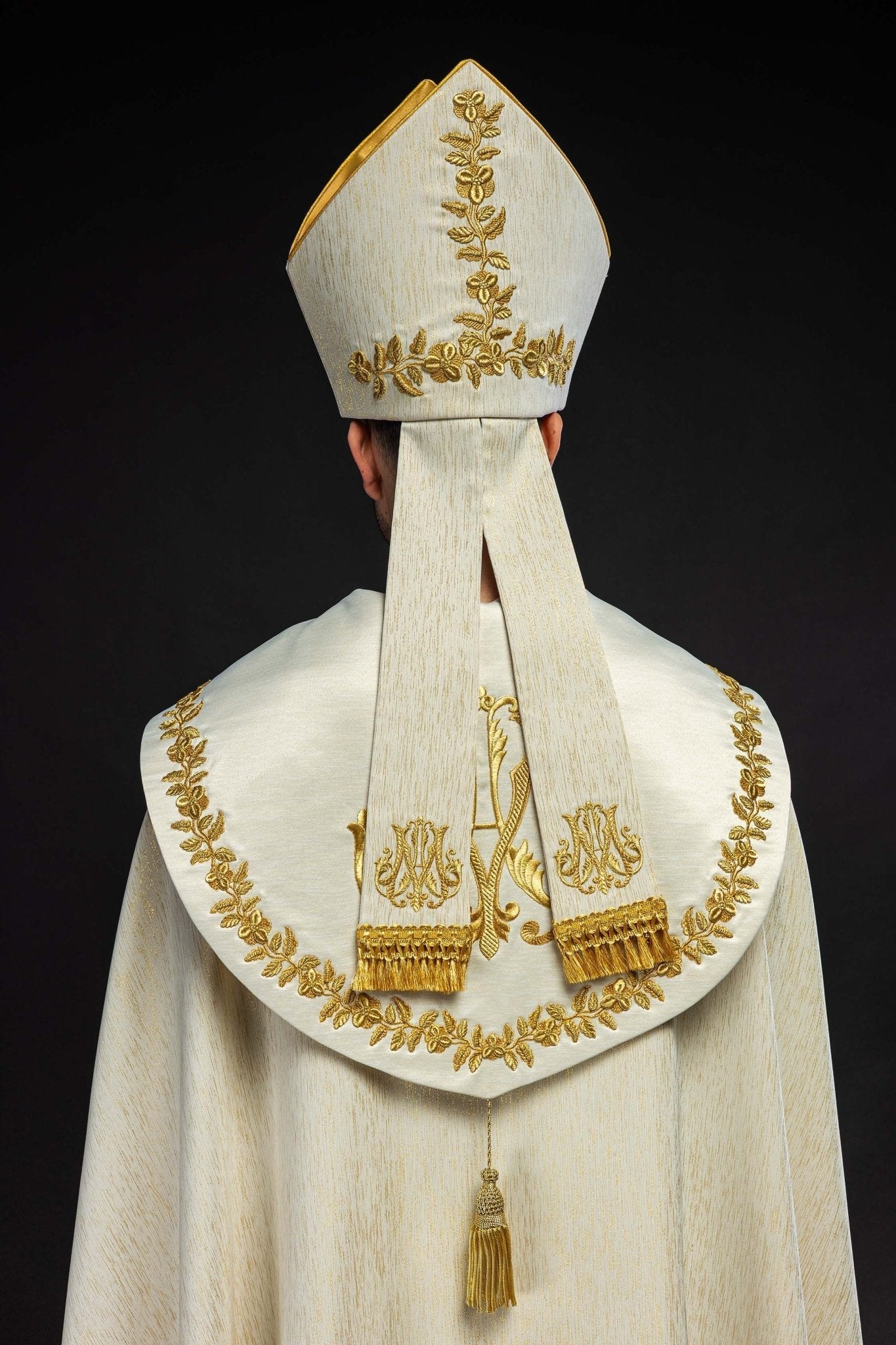 Ecru Marian Mitre with Rich Gold Embroidery - HAFTINA ATELIER