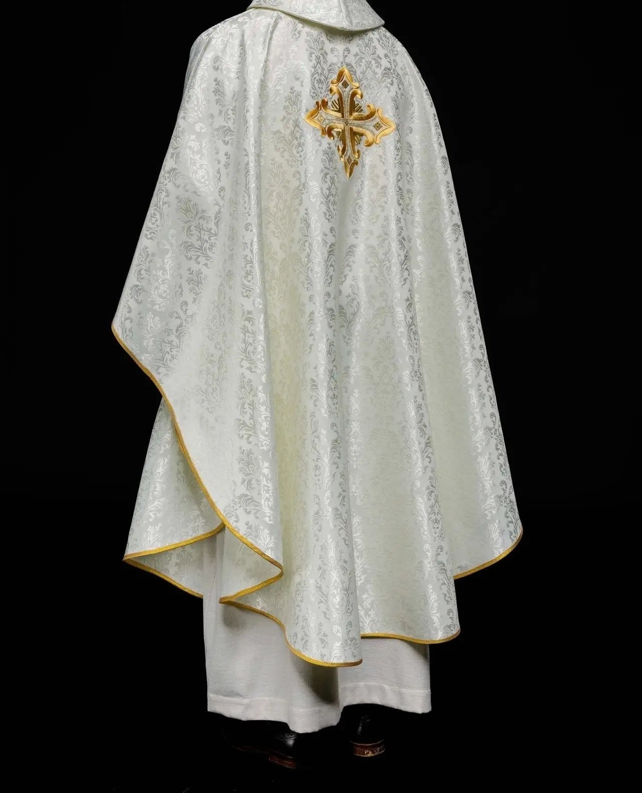 Ecru Chasuble with Cross, Made from Patterned Fabric