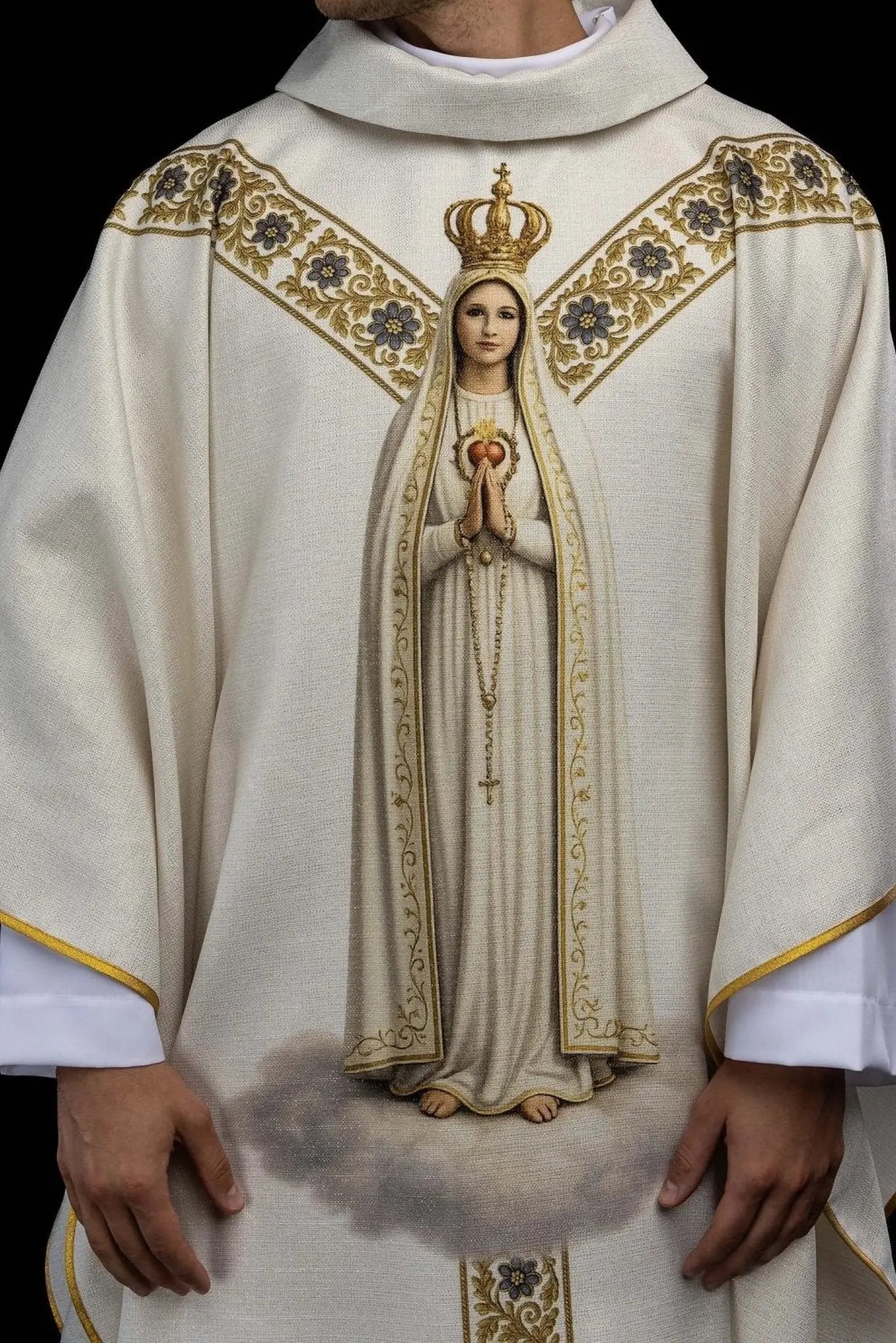 Ecru printed chasuble with Our Lady of Fatima image - HAFTINA ATELIER