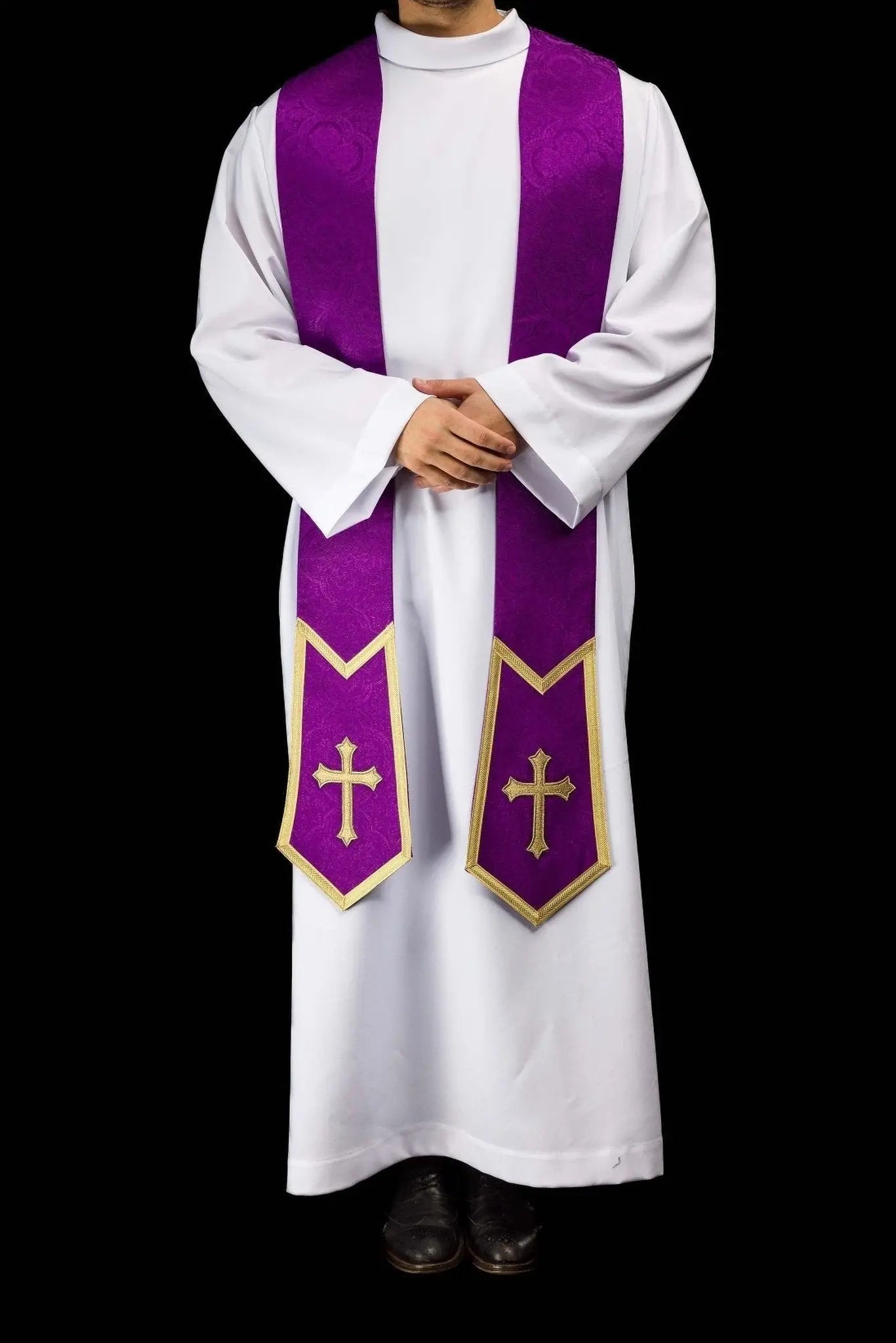 Estola de Jacquard púrpura con Cruz bordada