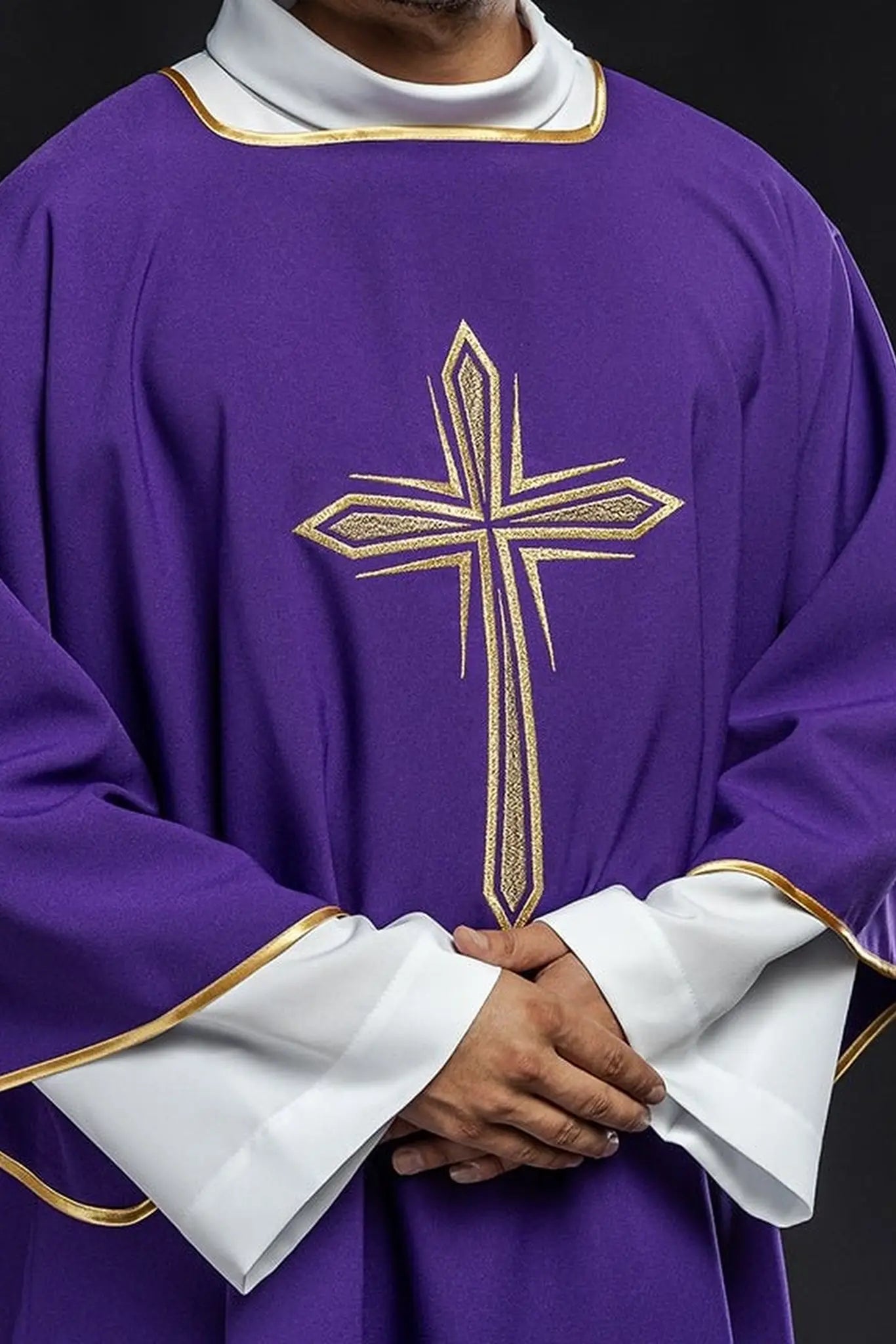 Purple Dalmatian with embroidered gold cross
