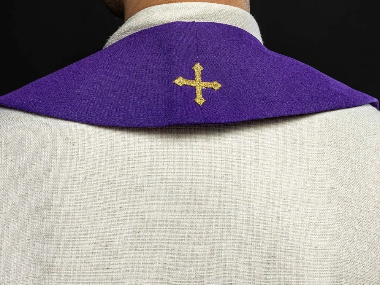 Purple embroidered priest's stole Fish Bread Cross