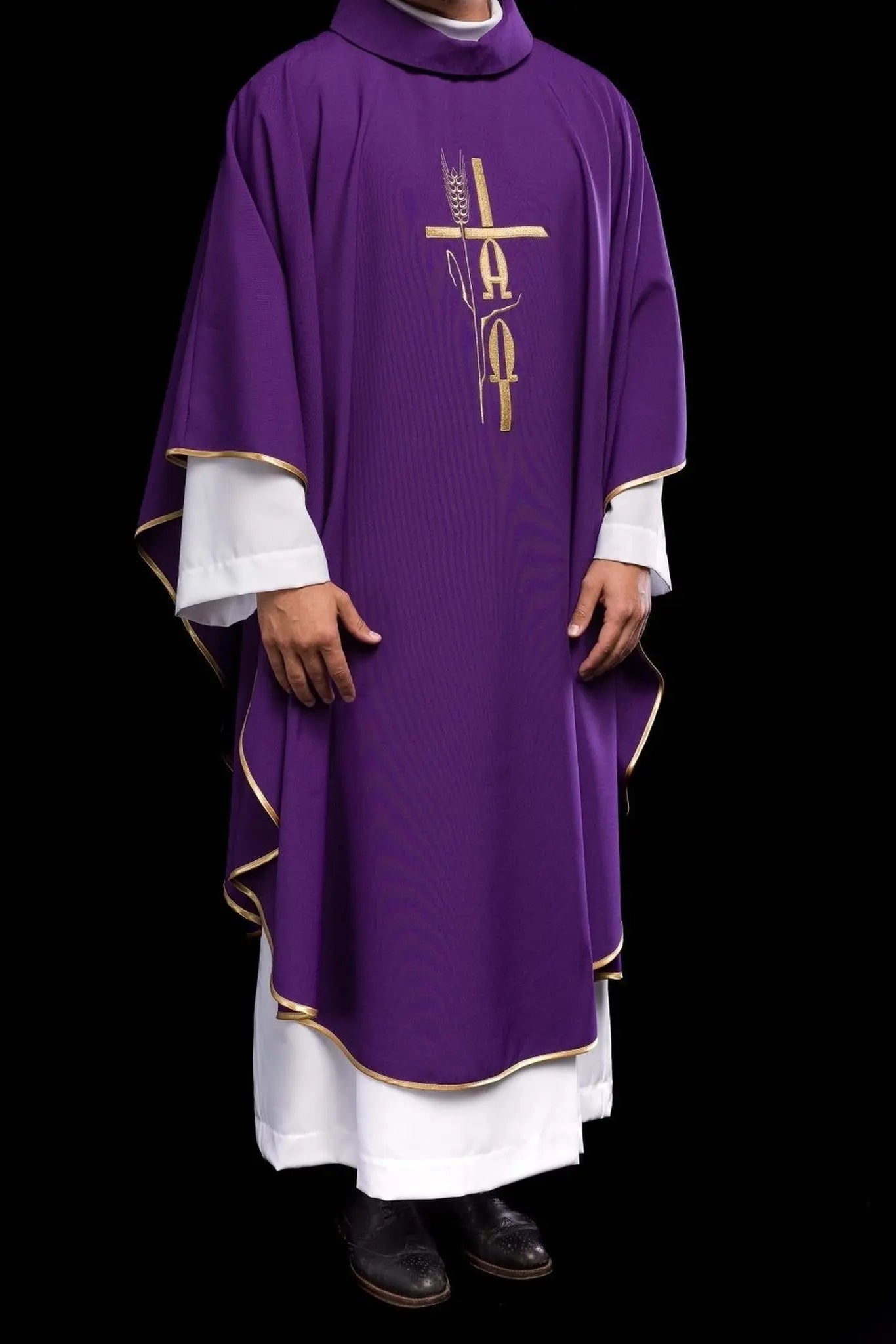 Purple chasuble with Alpha Omega embroidery