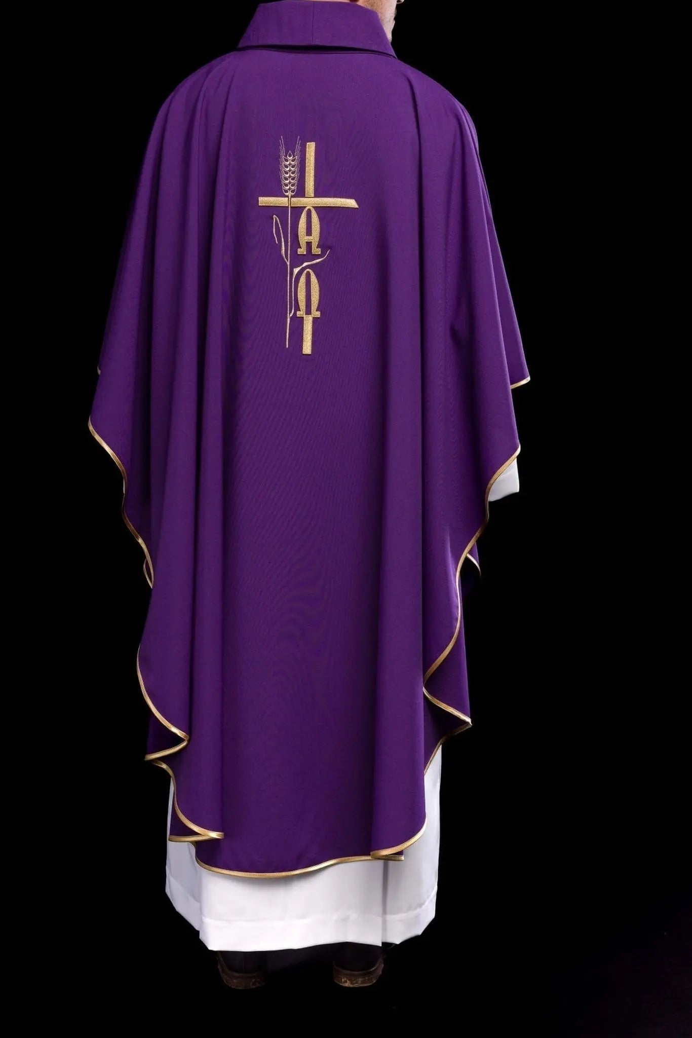 Purple chasuble with Alpha Omega embroidery