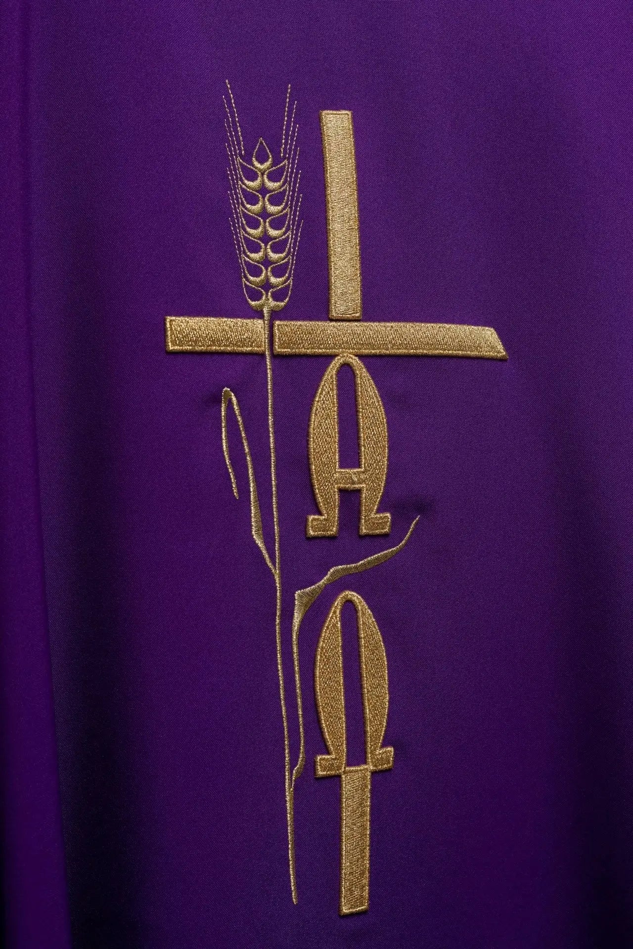 Purple chasuble with Alpha Omega embroidery