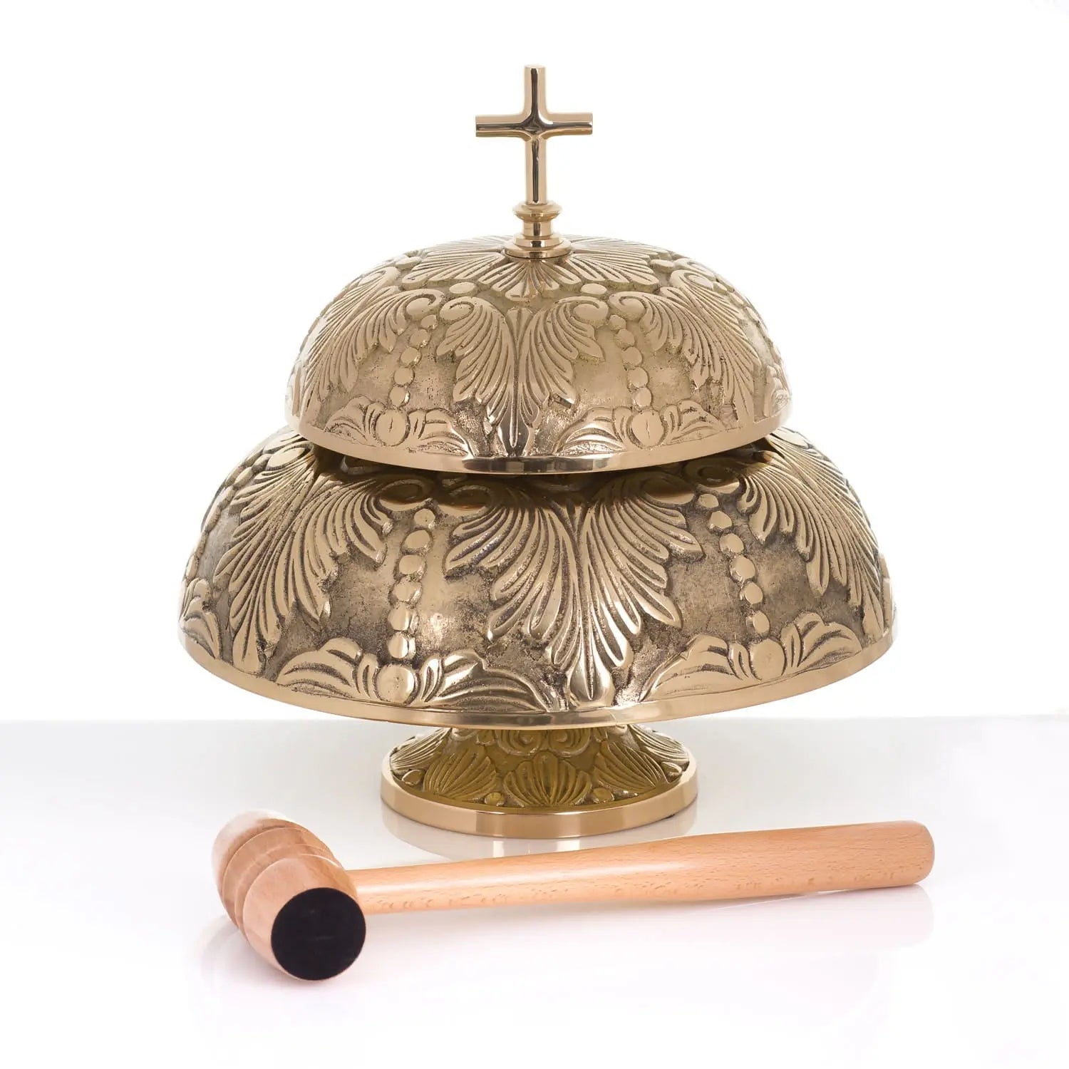 Decorative Two-Tone Liturgical Gong with Wooden Mallet