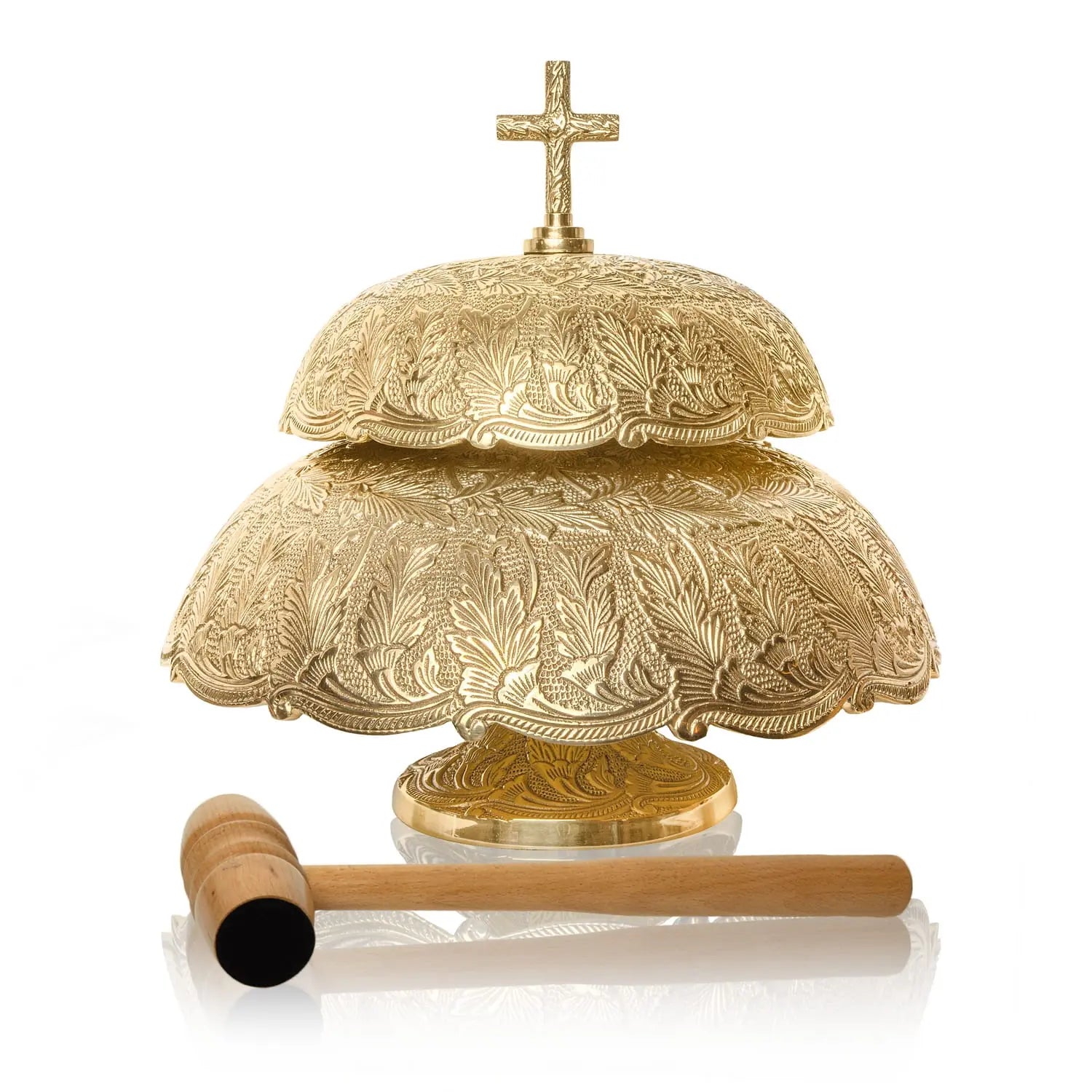 Gong litúrgico de latón con mazo de madera