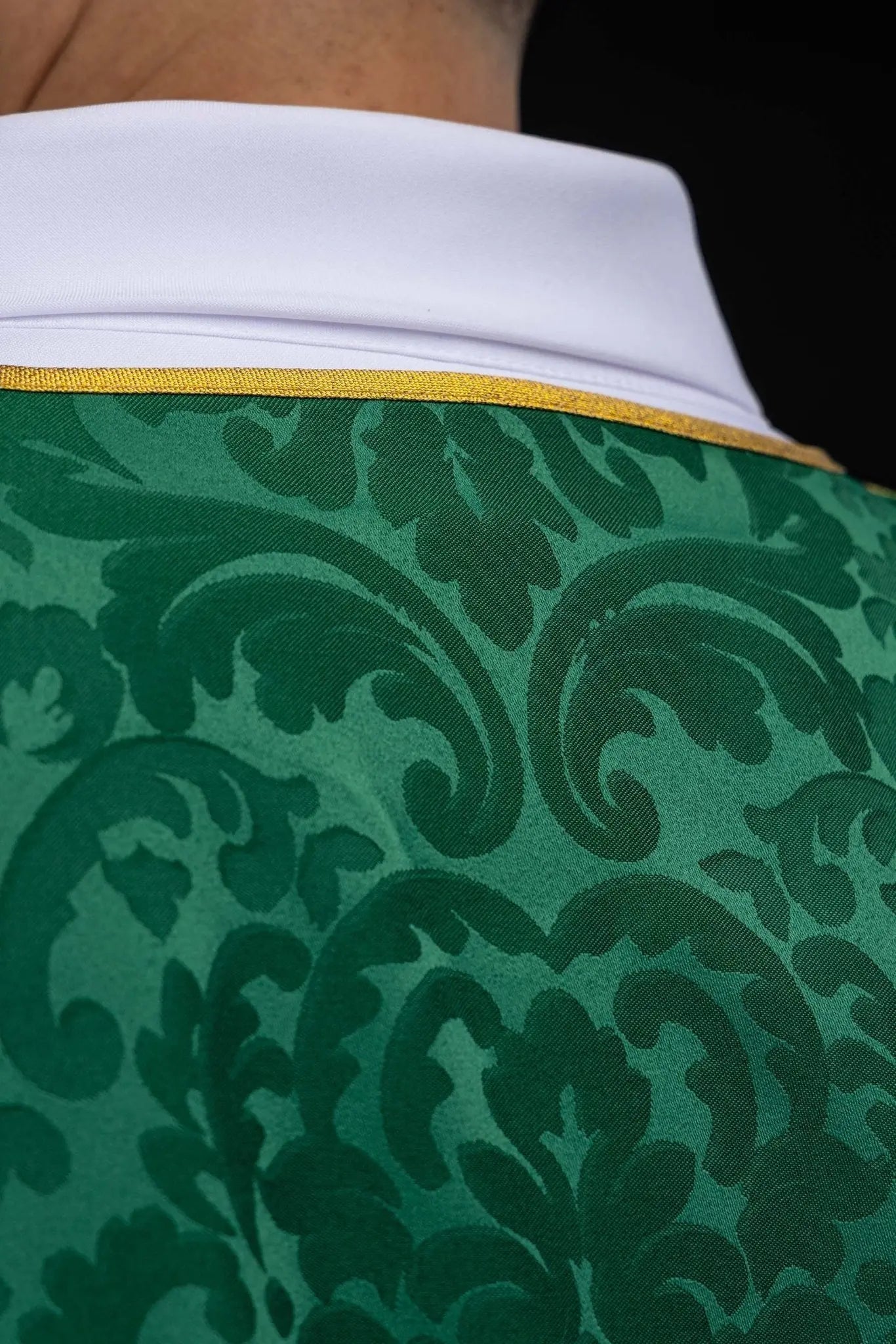 Green Jacquard Dalmatic with Gold Cross Embroidery - HAFTINA ATELIER