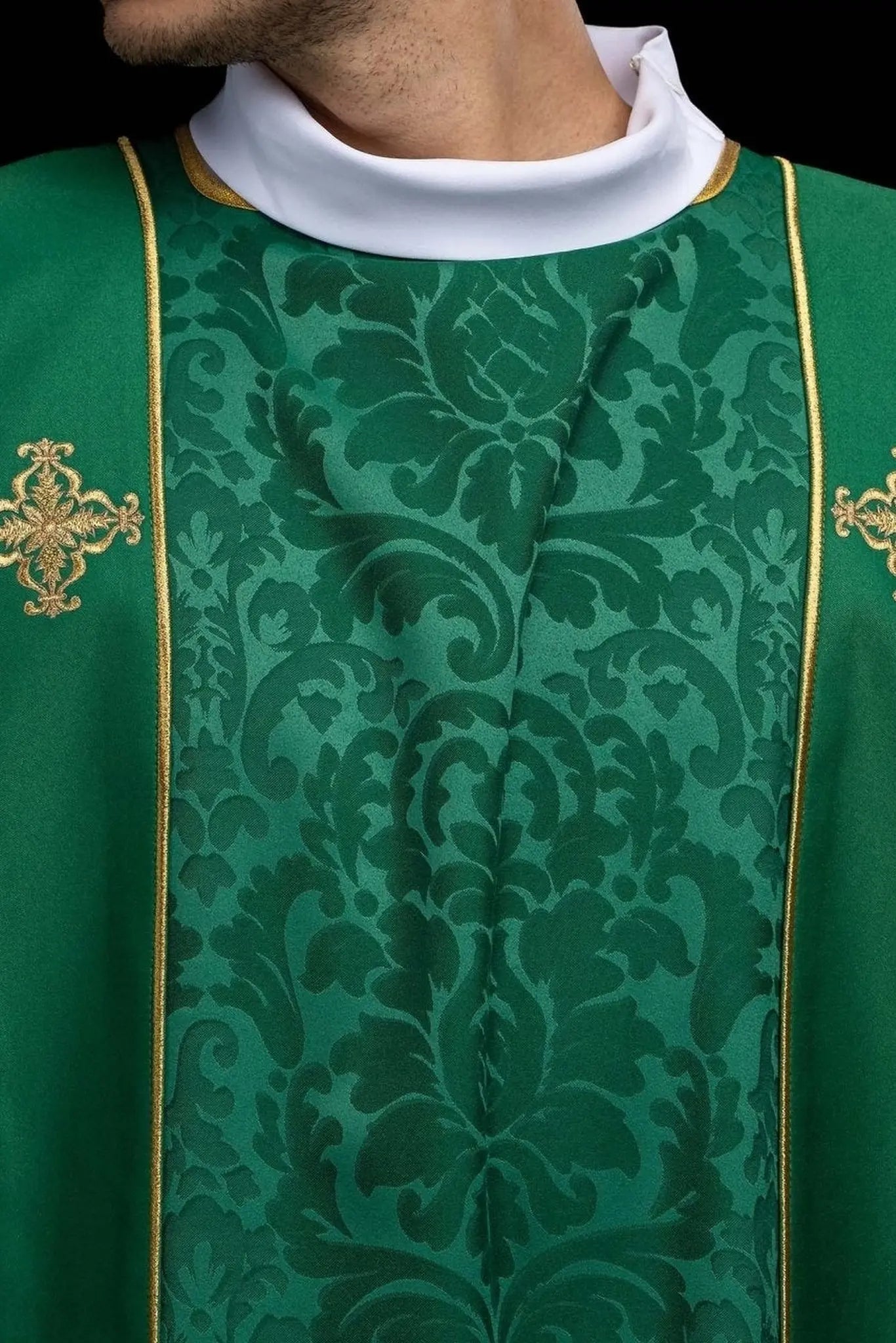 Green Jacquard Dalmatic with Gold Cross Embroidery - HAFTINA ATELIER
