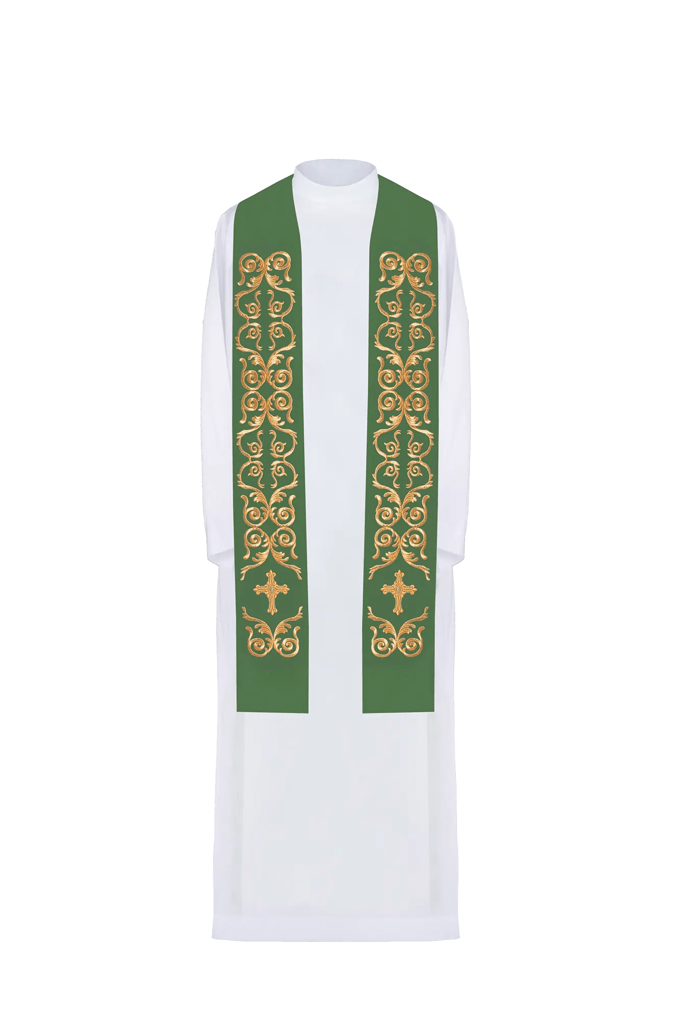 Green priest's stole embroidered cross - HAFTINA ATELIER