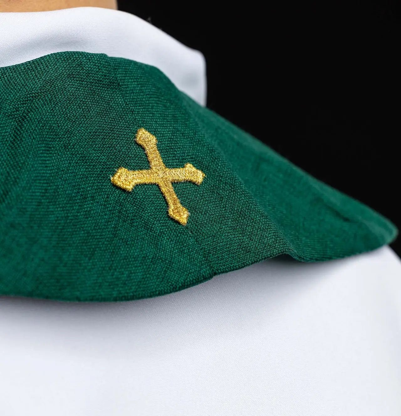 Green Stole with Pax Fish and Wheat Embroidery - HAFTINA ATELIER